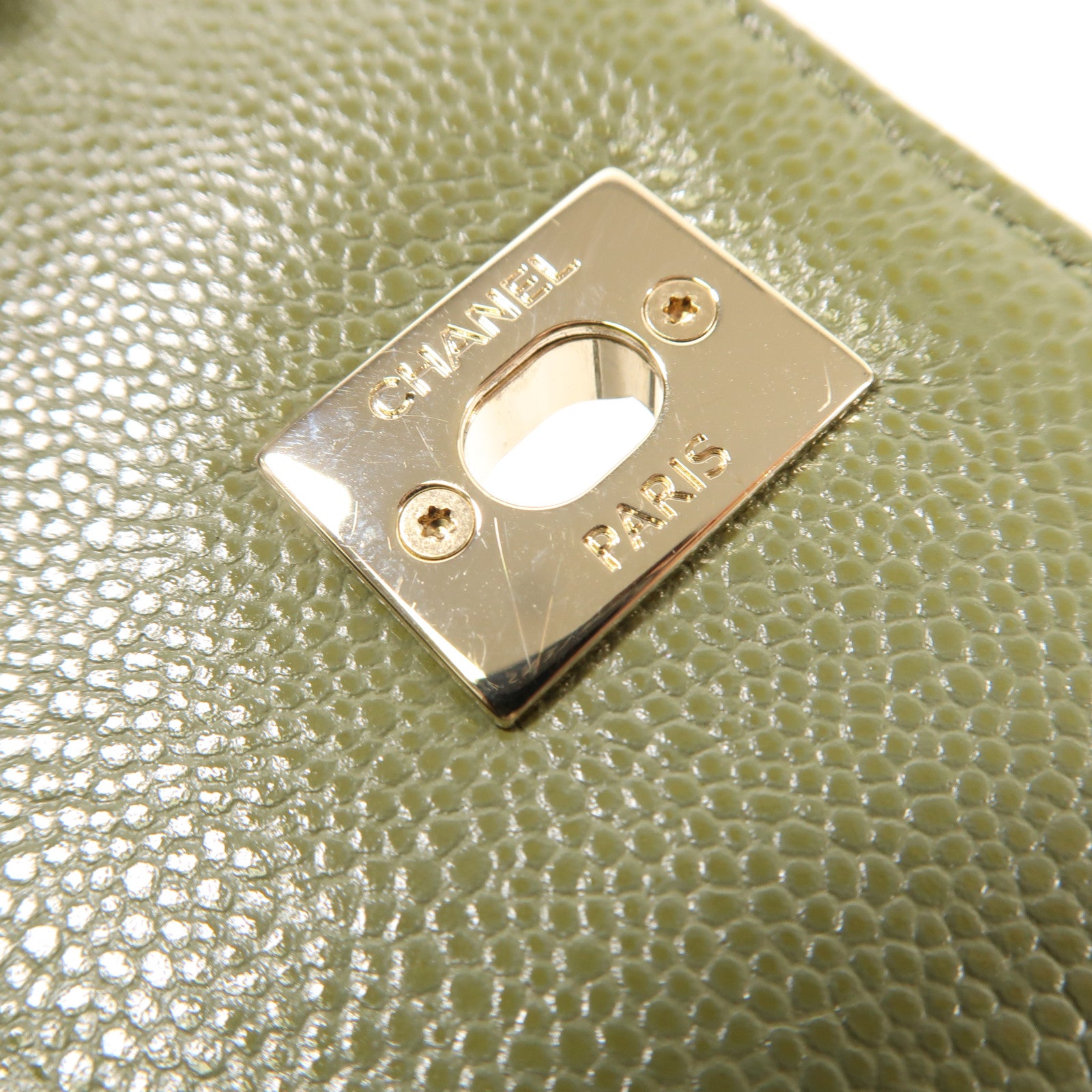 CHANEL CC GHW Business Affinity Bag 2 Way Bag Calfskin Leather Khaki