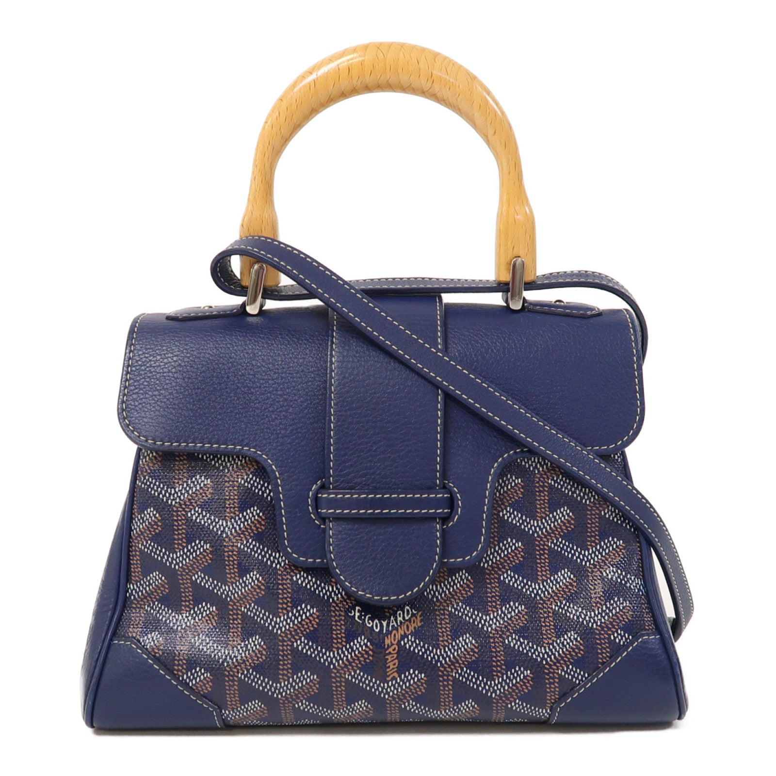 GOYARD 塗層帆布Saigon銀扣手挽肩背兩用袋深藍色