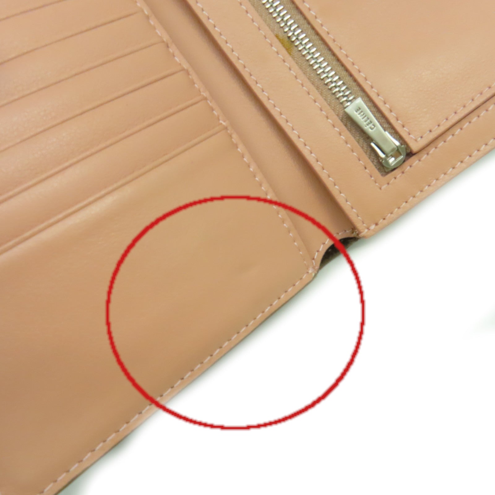CELINE 【激減優惠】牛皮皮革Middle Wallet銀扣錢包啡色/粉紅色