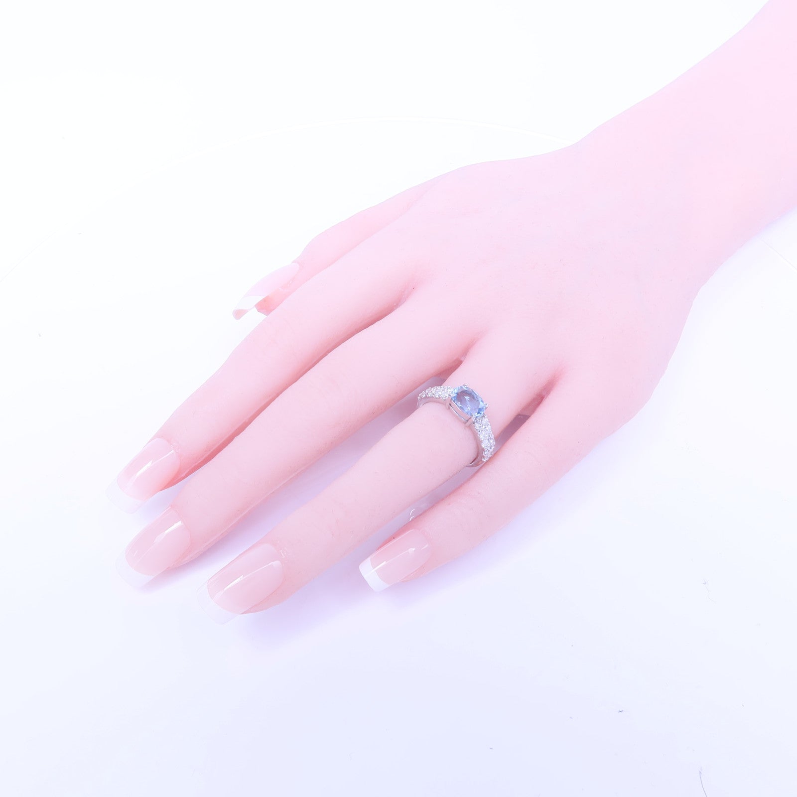 JEWELRY 【激減優惠】PT900鉑金Aquamarine Diamond Ring藍晶/鑽石戒指US#5.25