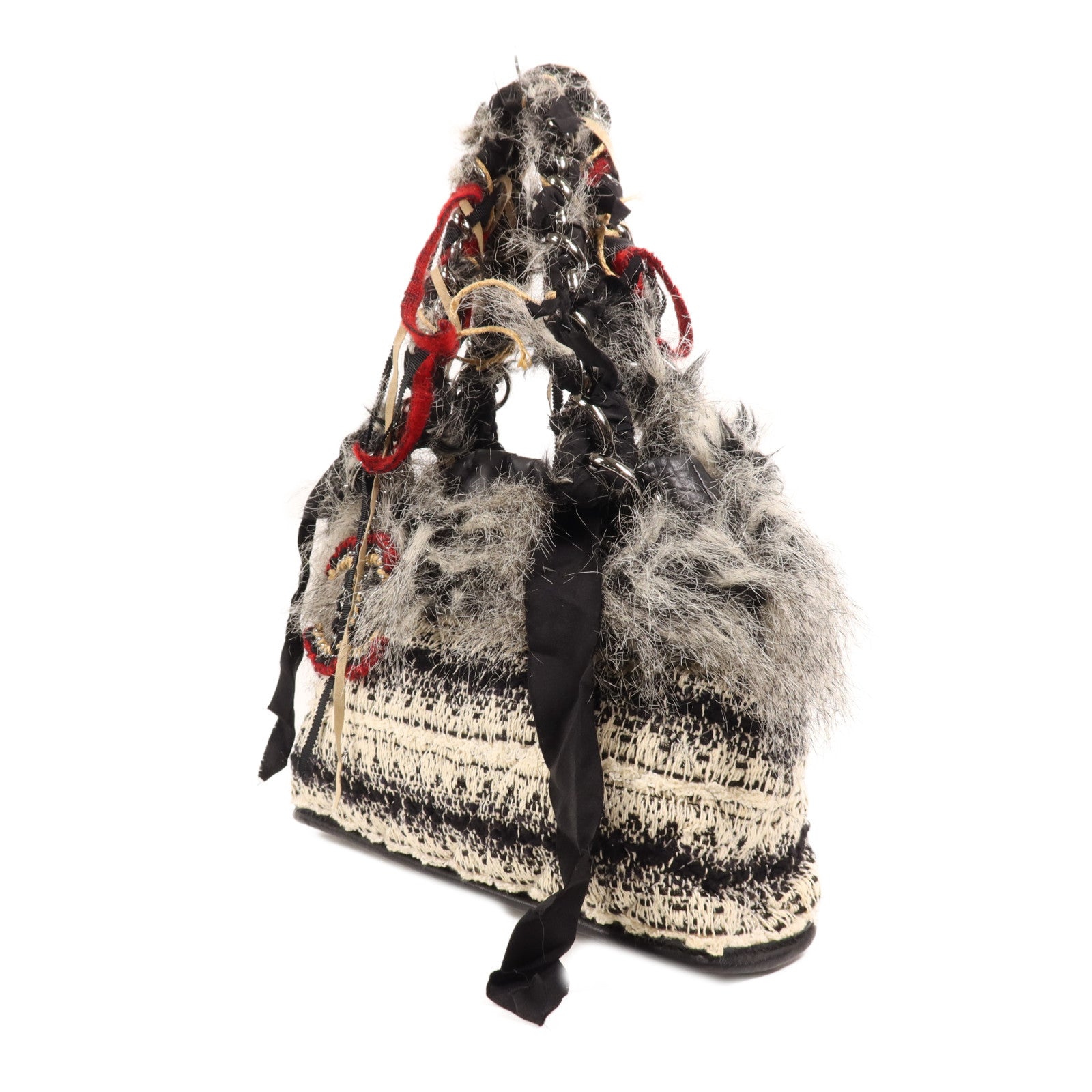 CHANEL 牛皮皮革/毛皮Shoulder Bag銀扣肩背袋