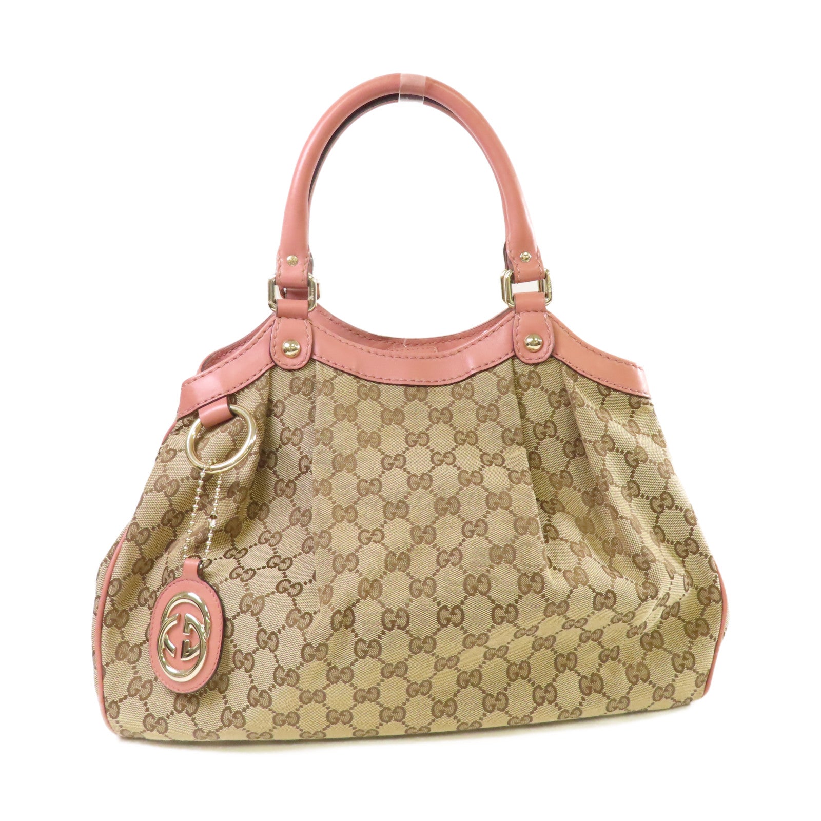 GUCCI 【激減優惠】GG帆布Sukey Tote Bag金扣肩背袋啡色/粉紅色