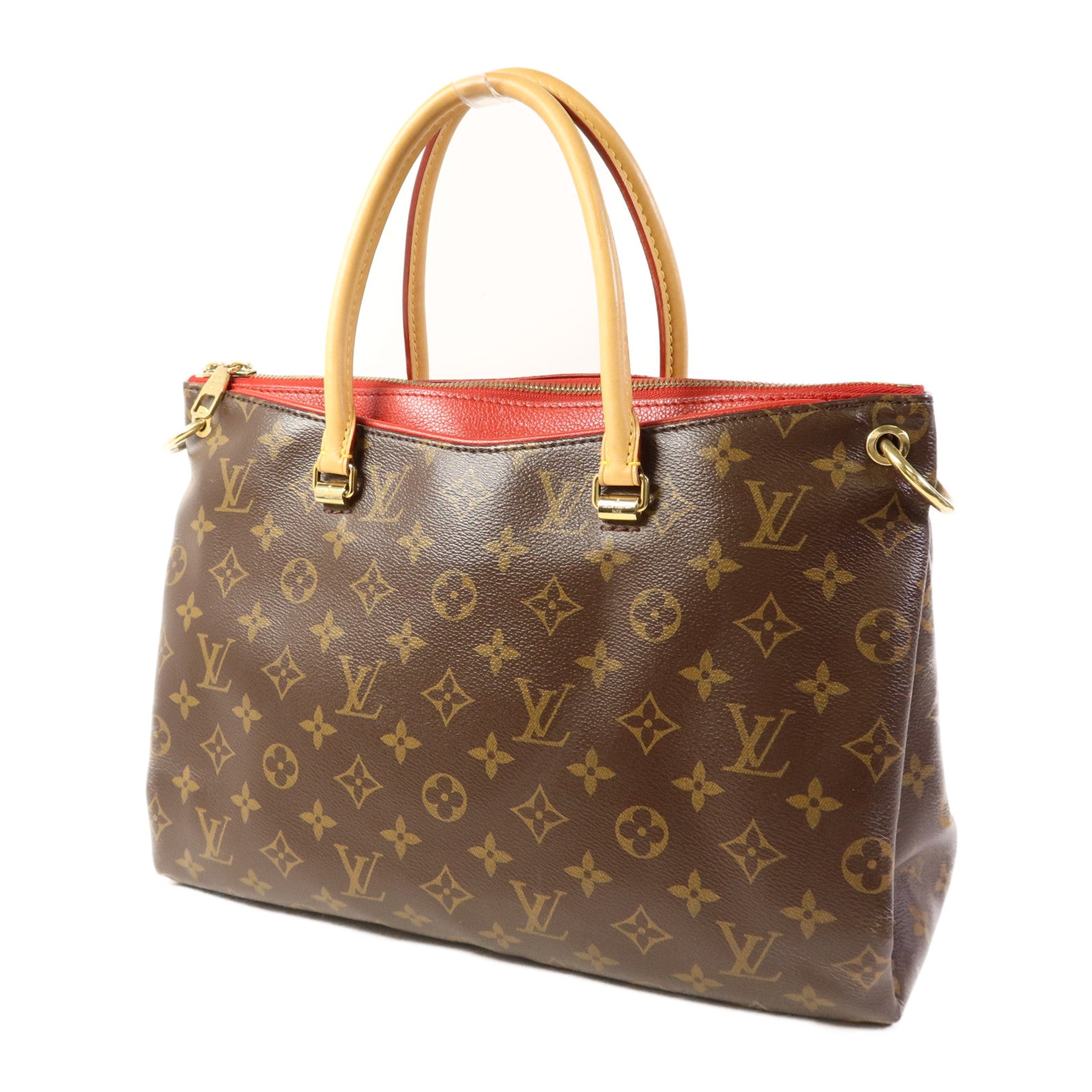 LOUIS VUITTON Monogram Pallas金扣手挽肩背兩用袋棕色/紅色