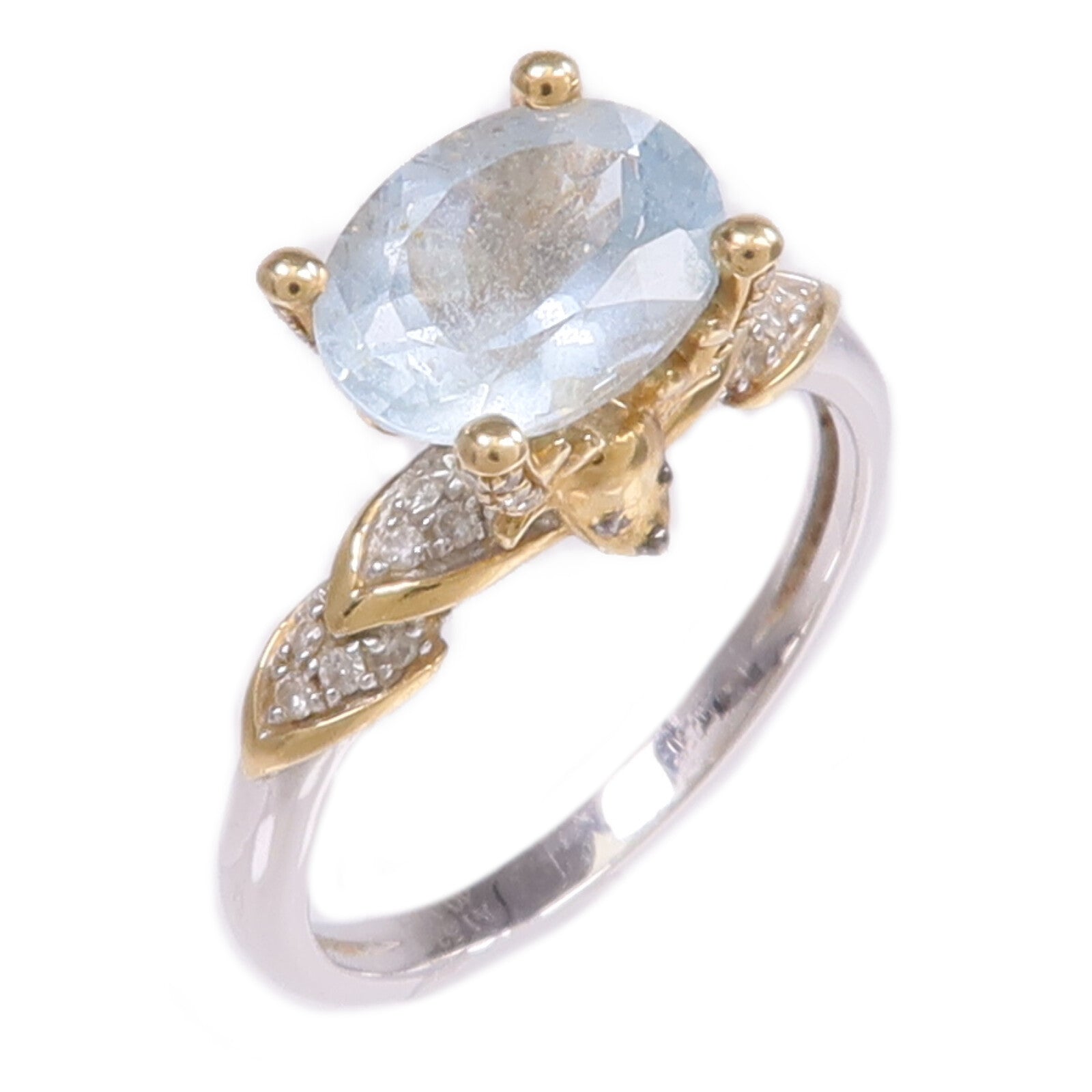 JEWELRY 【激減優惠】18K黃金/白金Aquamarine Diamond Ring藍晶/鑽石戒指US#5.75