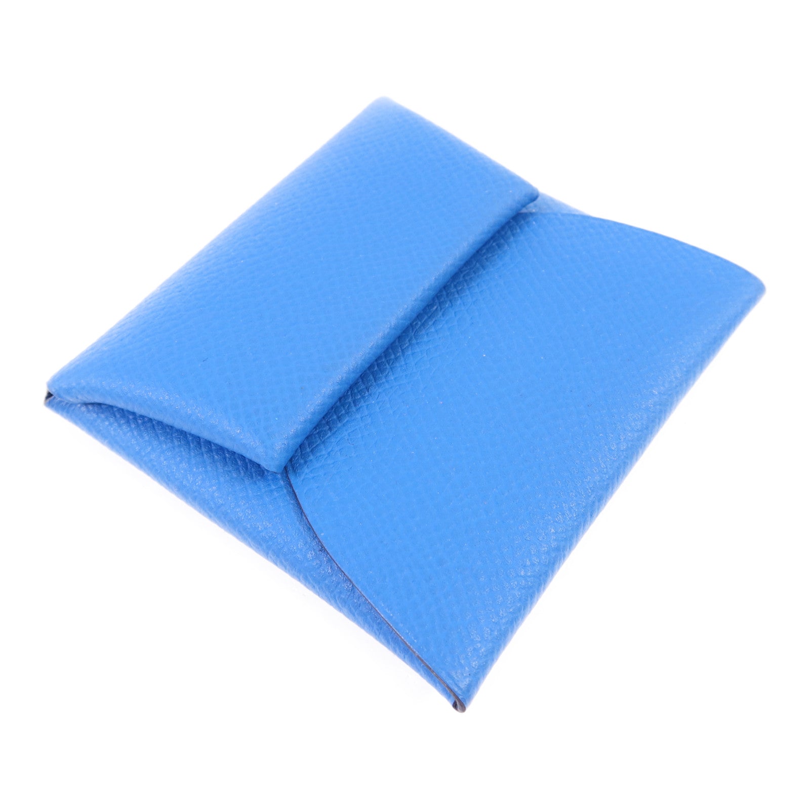 HERMES Epsom皮革Bastia銀扣零錢包Bleu Hydra
