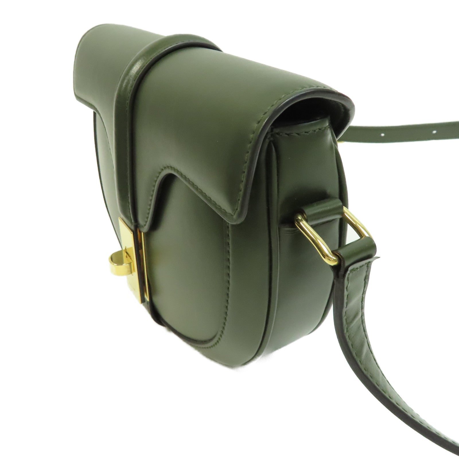 CELINE 牛皮皮革Small Besace 16金扣肩背袋綠色
