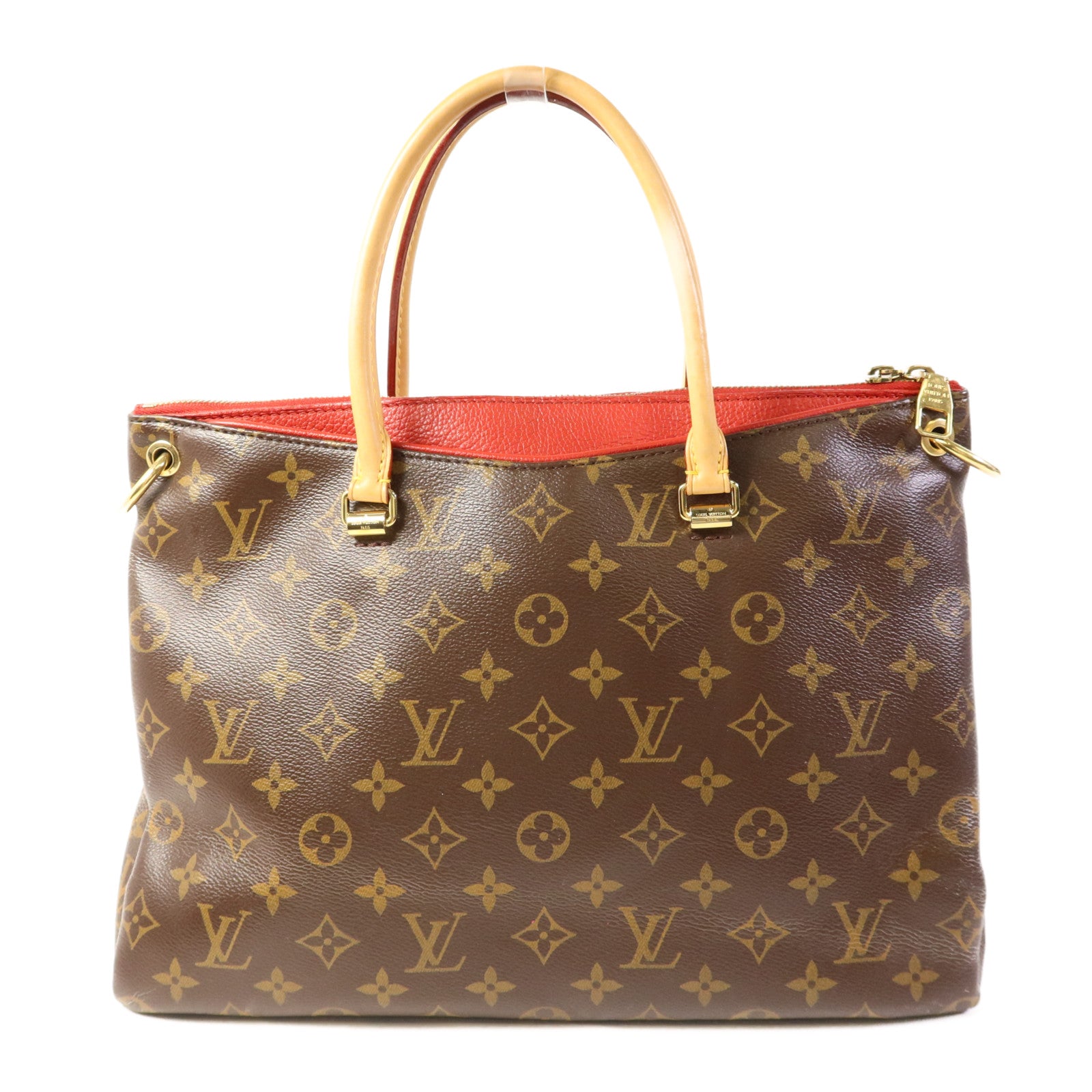 LOUIS VUITTON Monogram Pallas金扣手挽肩背兩用袋棕色/紅色