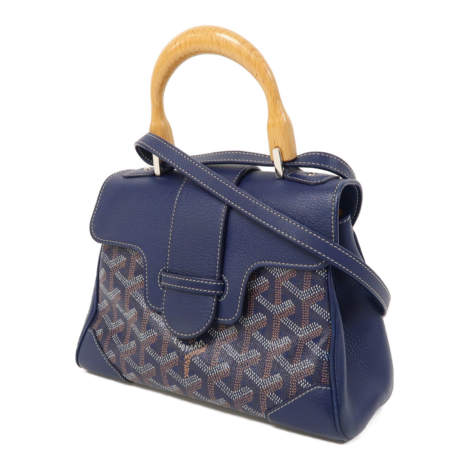 GOYARD 塗層帆布Saigon銀扣手挽肩背兩用袋深藍色
