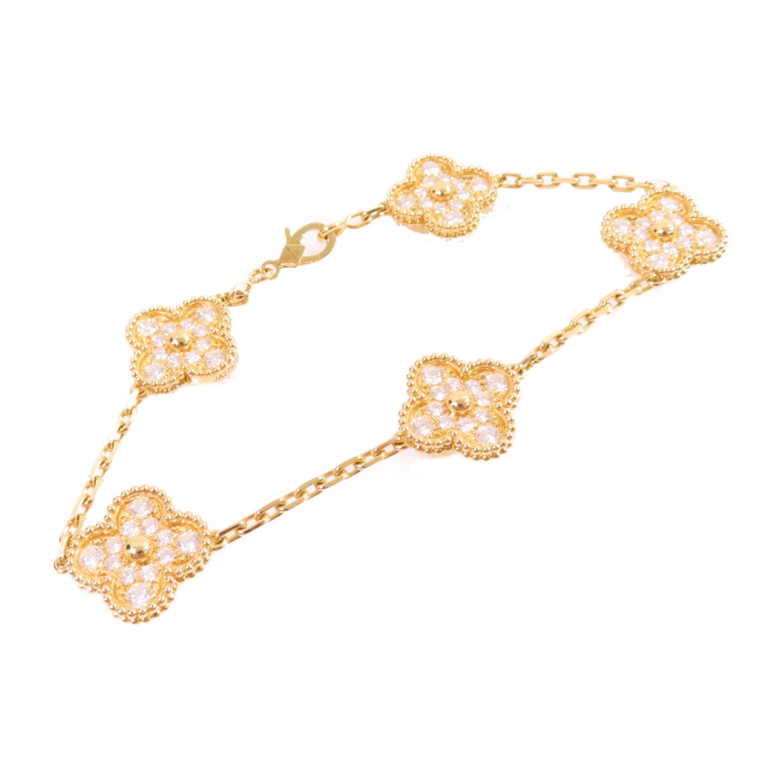 Van Cleef & Arpels 【激減優惠】18K黃金/2.42ct鑽石Vintage Alhambra 5 Motifs Bracelet手鏈