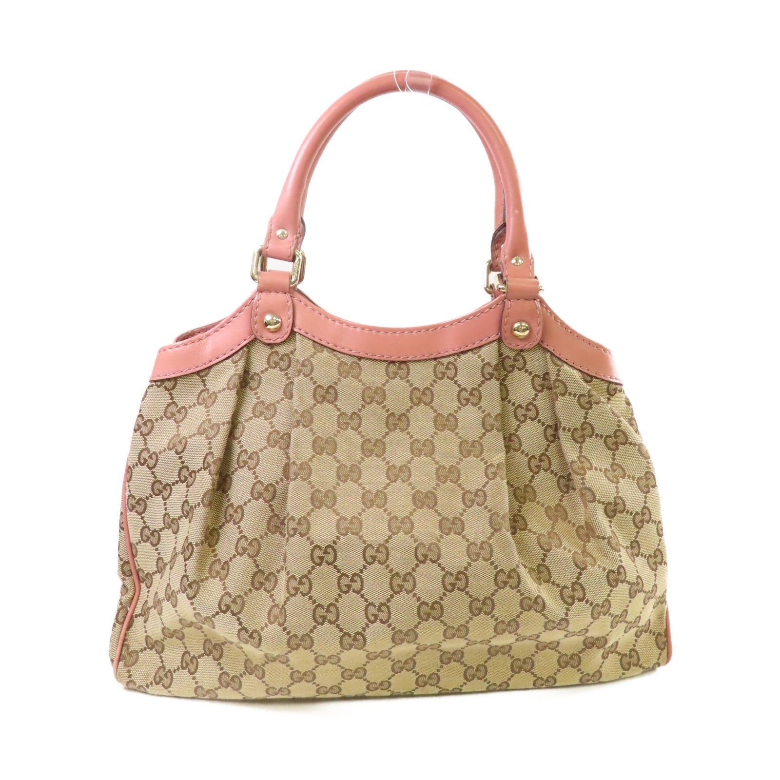 GUCCI 【激減優惠】GG帆布Sukey Tote Bag金扣肩背袋啡色/粉紅色