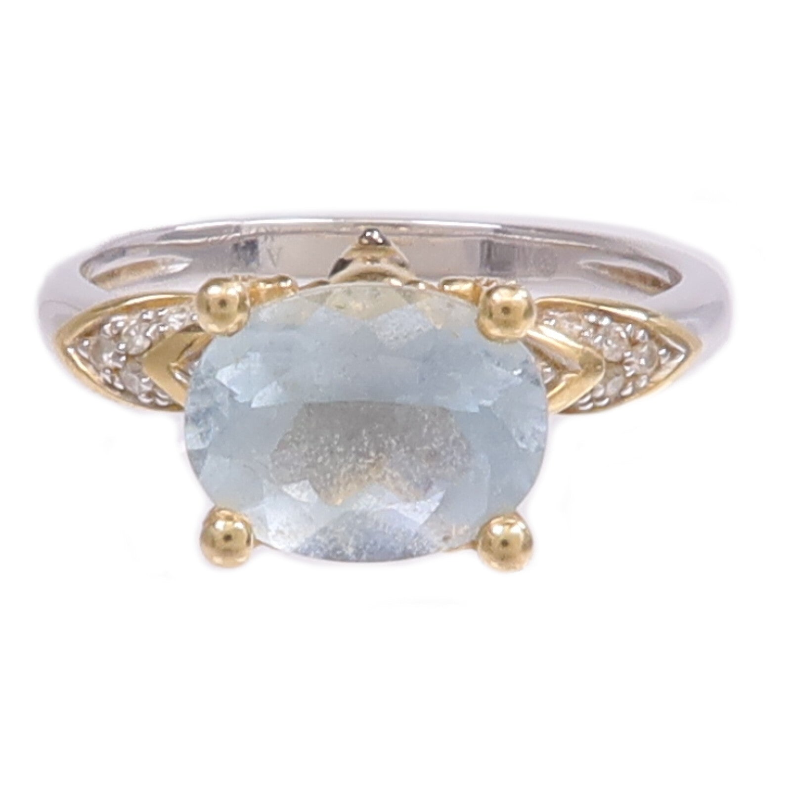 JEWELRY 【激減優惠】18K黃金/白金Aquamarine Diamond Ring藍晶/鑽石戒指US#5.75