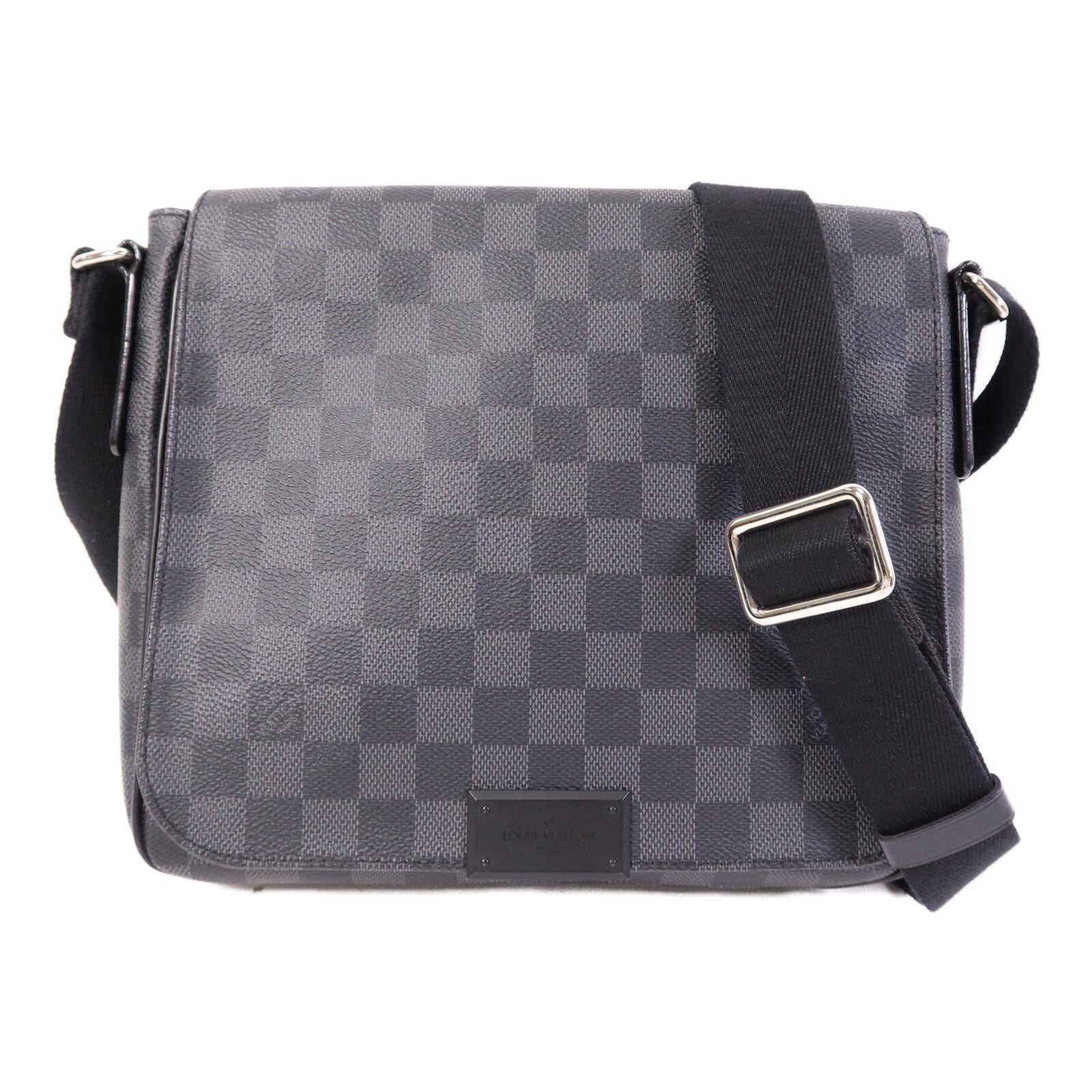 LOUIS VUITTON Damier Graphite District PM銀扣肩背袋