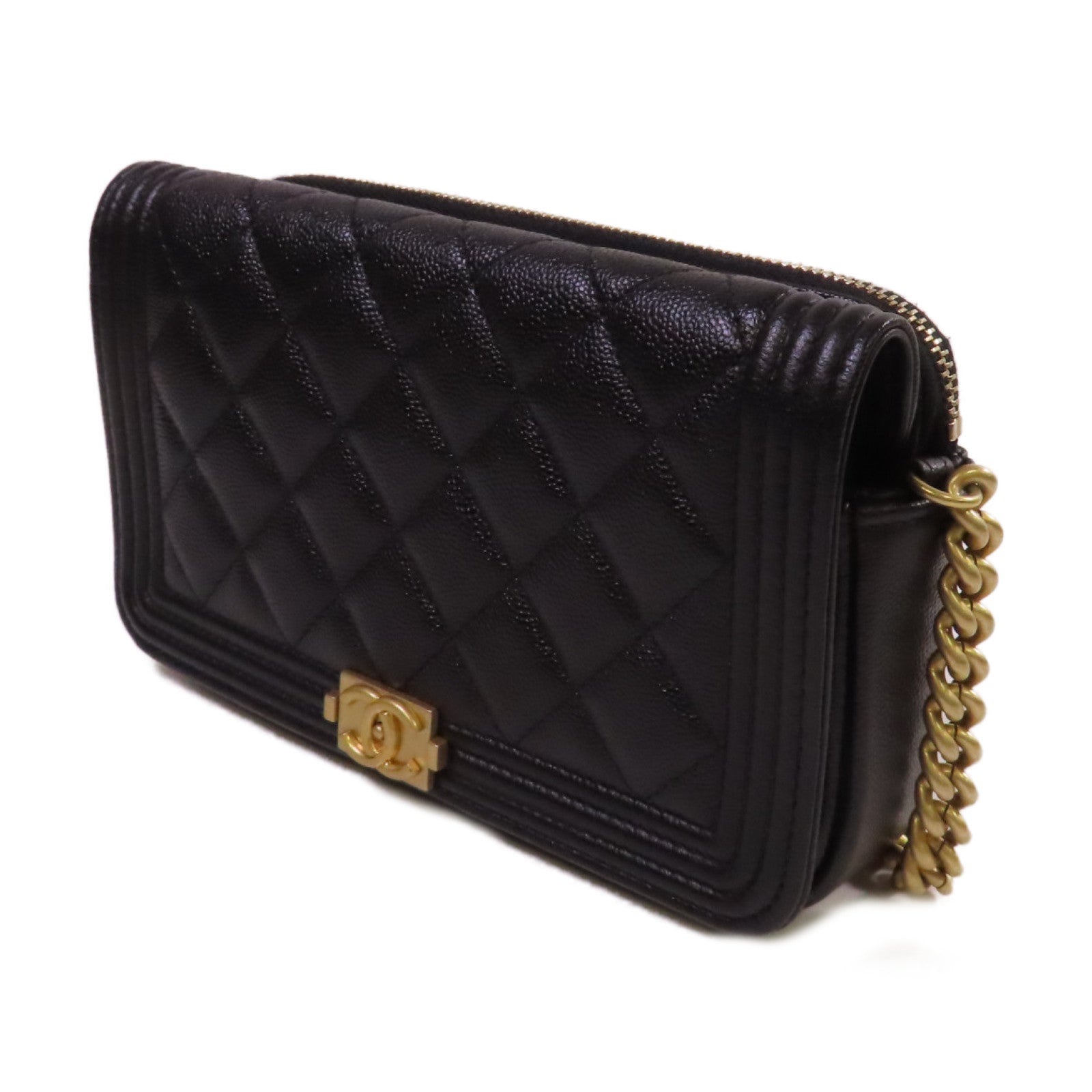 CHANEL 【激減優惠】菱格Caviar皮革Chain Shoulder Bag金扣鏈帶肩背袋黑色