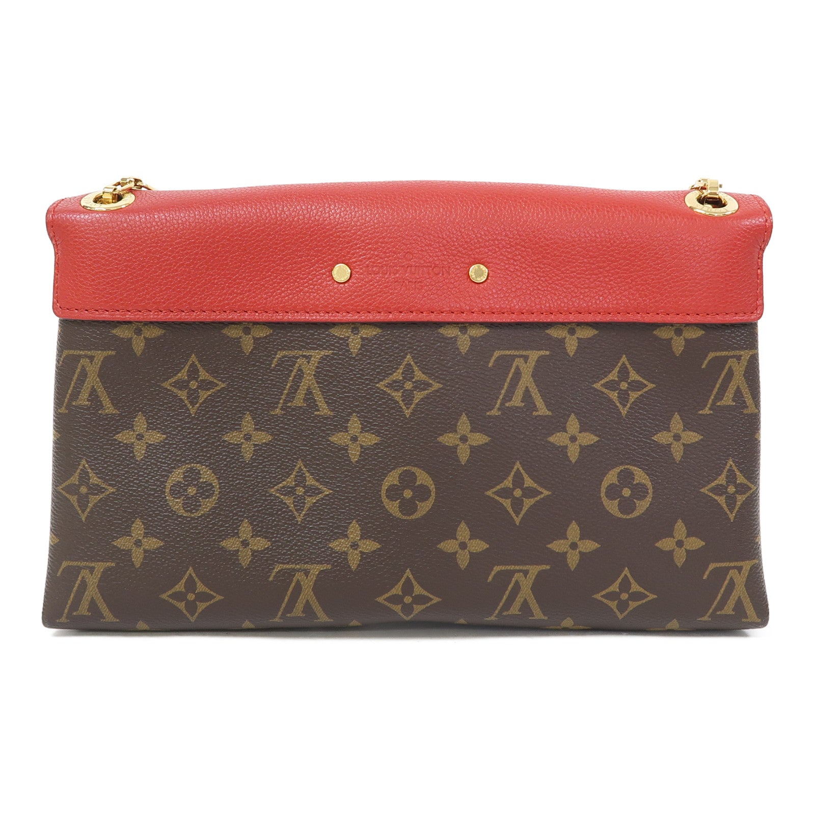 LOUIS VUITTON Monogram Pallas Chain Bag金扣鏈帶肩背袋紅色/啡色