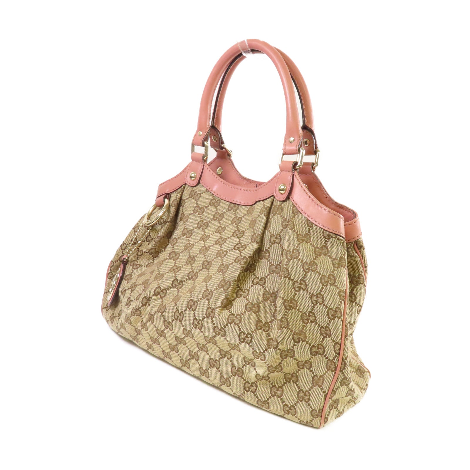 GUCCI 【激減優惠】GG帆布Sukey Tote Bag金扣肩背袋啡色/粉紅色