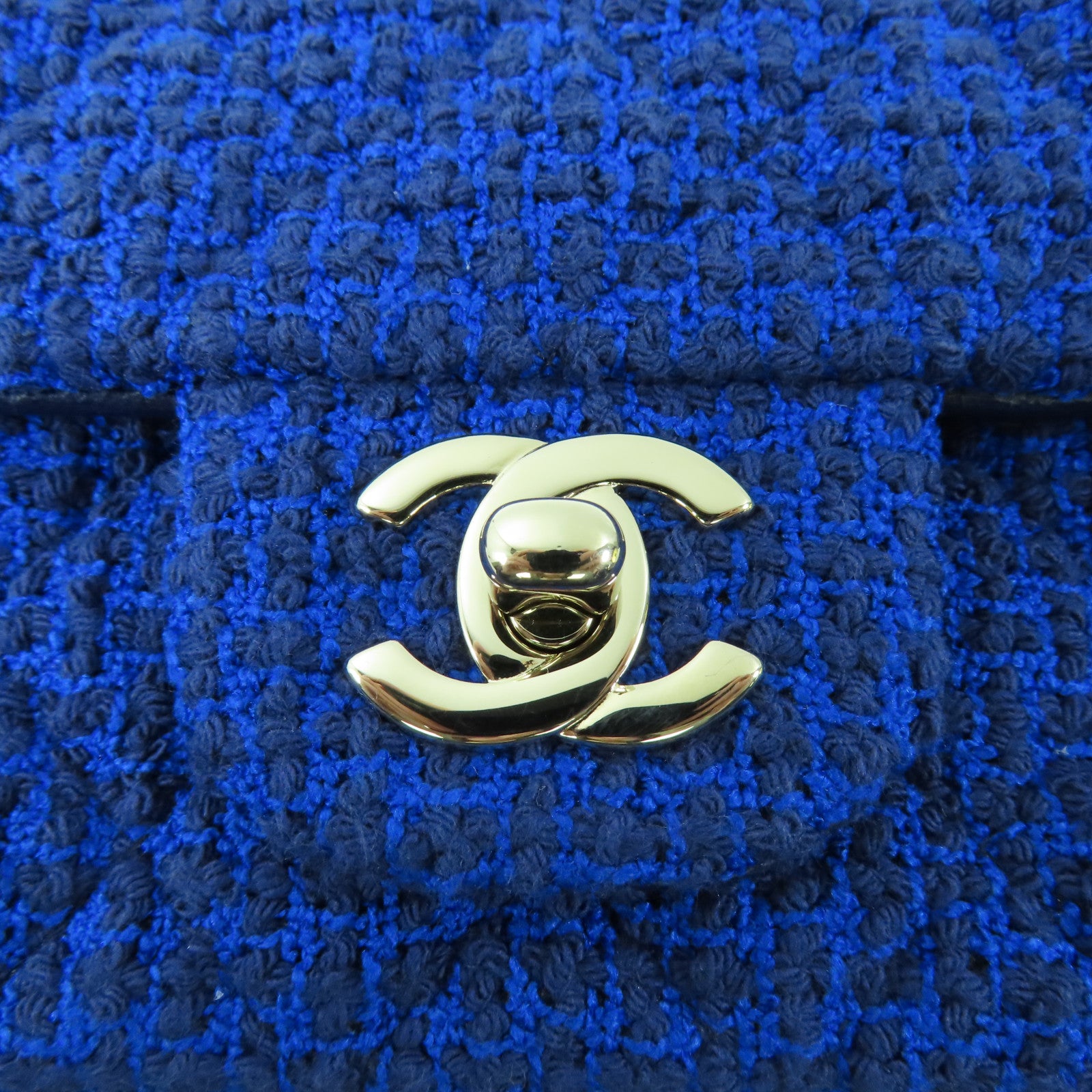 CHANEL CC GHW Mini Classic 20 Chain Shoulder Bag Tweed Blue