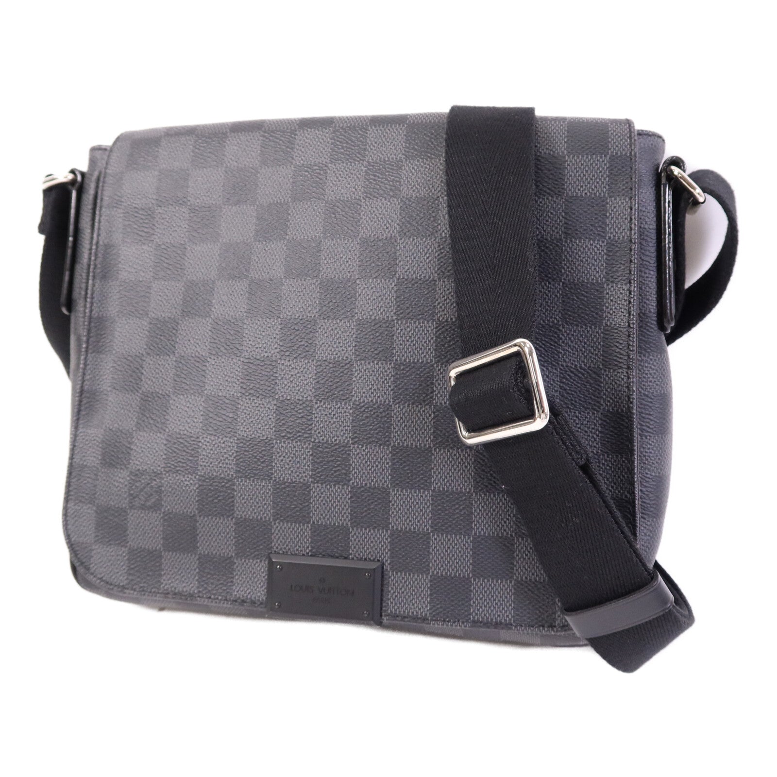 LOUIS VUITTON Damier Graphite District PM銀扣肩背袋