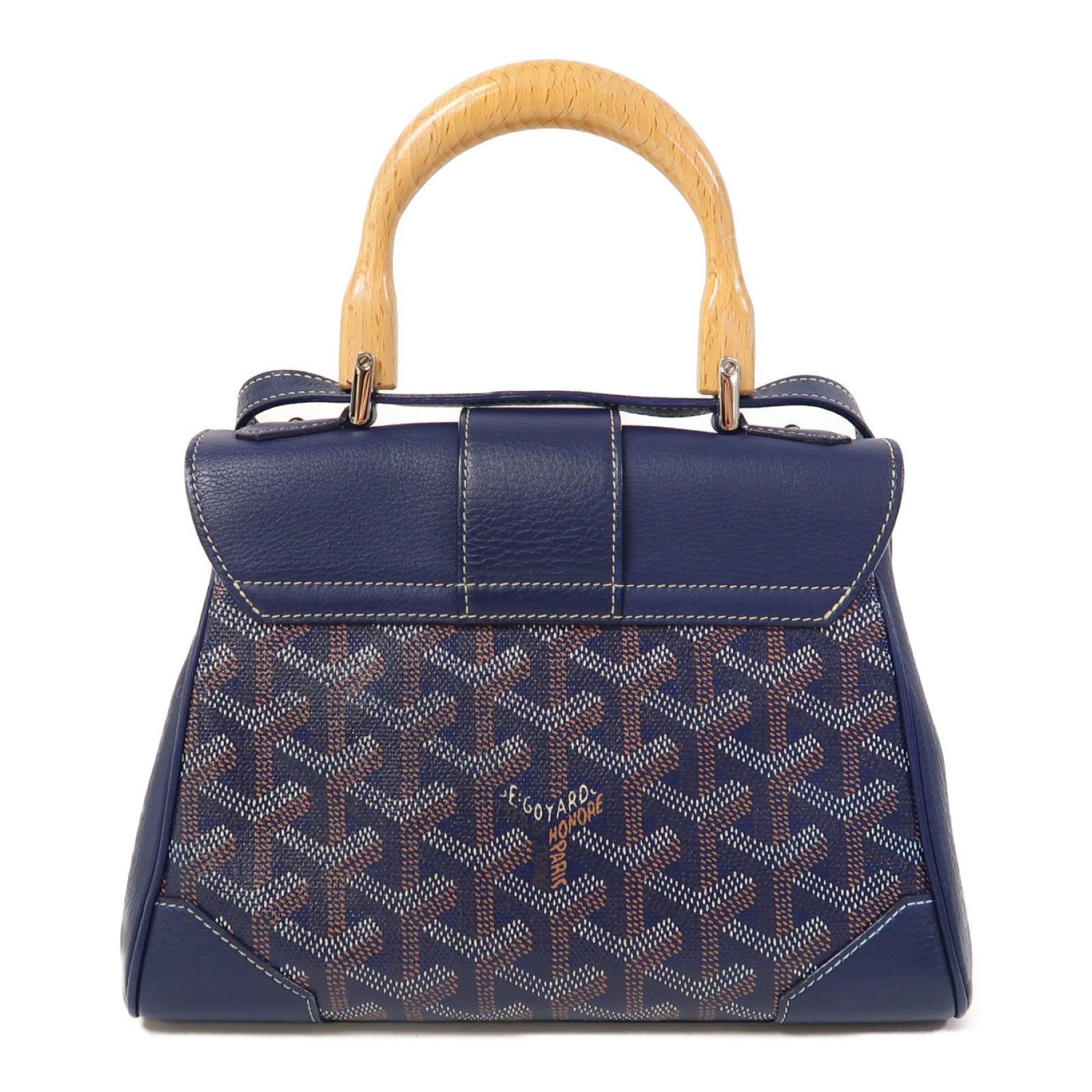 GOYARD 塗層帆布Saigon銀扣手挽肩背兩用袋深藍色