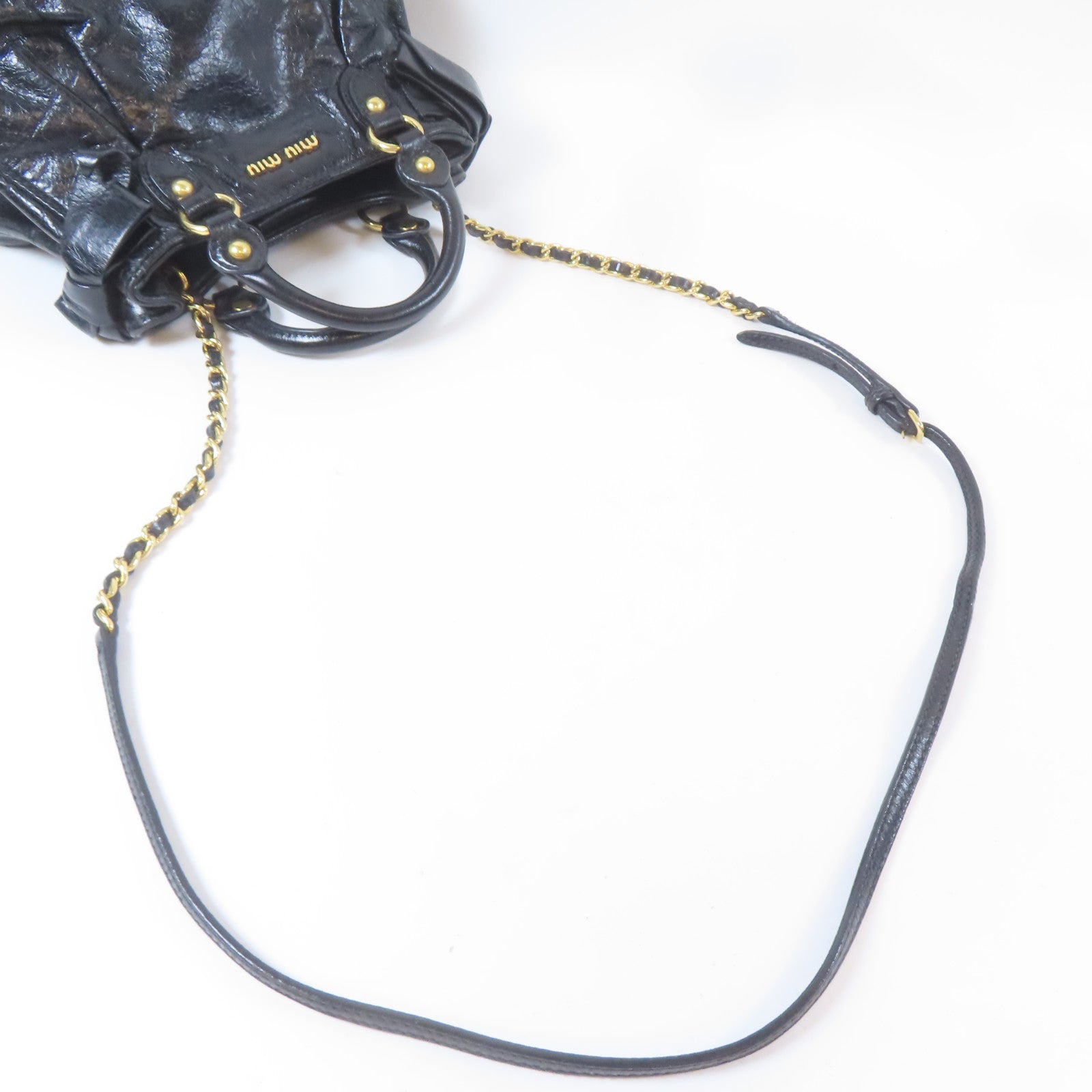 Miu Miu 牛皮皮革2way Shoulder Bag金扣手挽鏈帶肩背兩用袋黑色