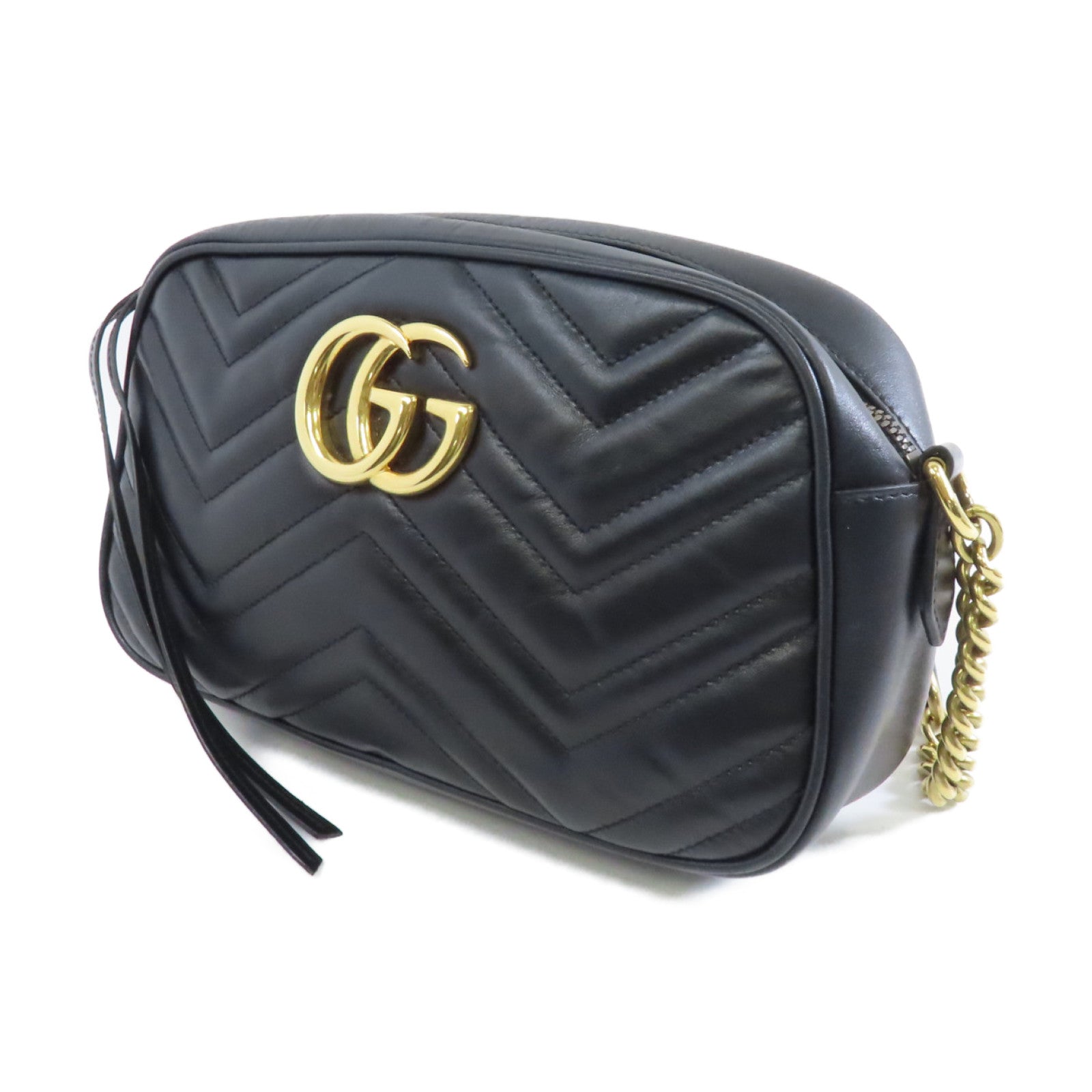 GUCCI 牛皮皮革GG Marmont金扣鏈帶肩背袋黑色