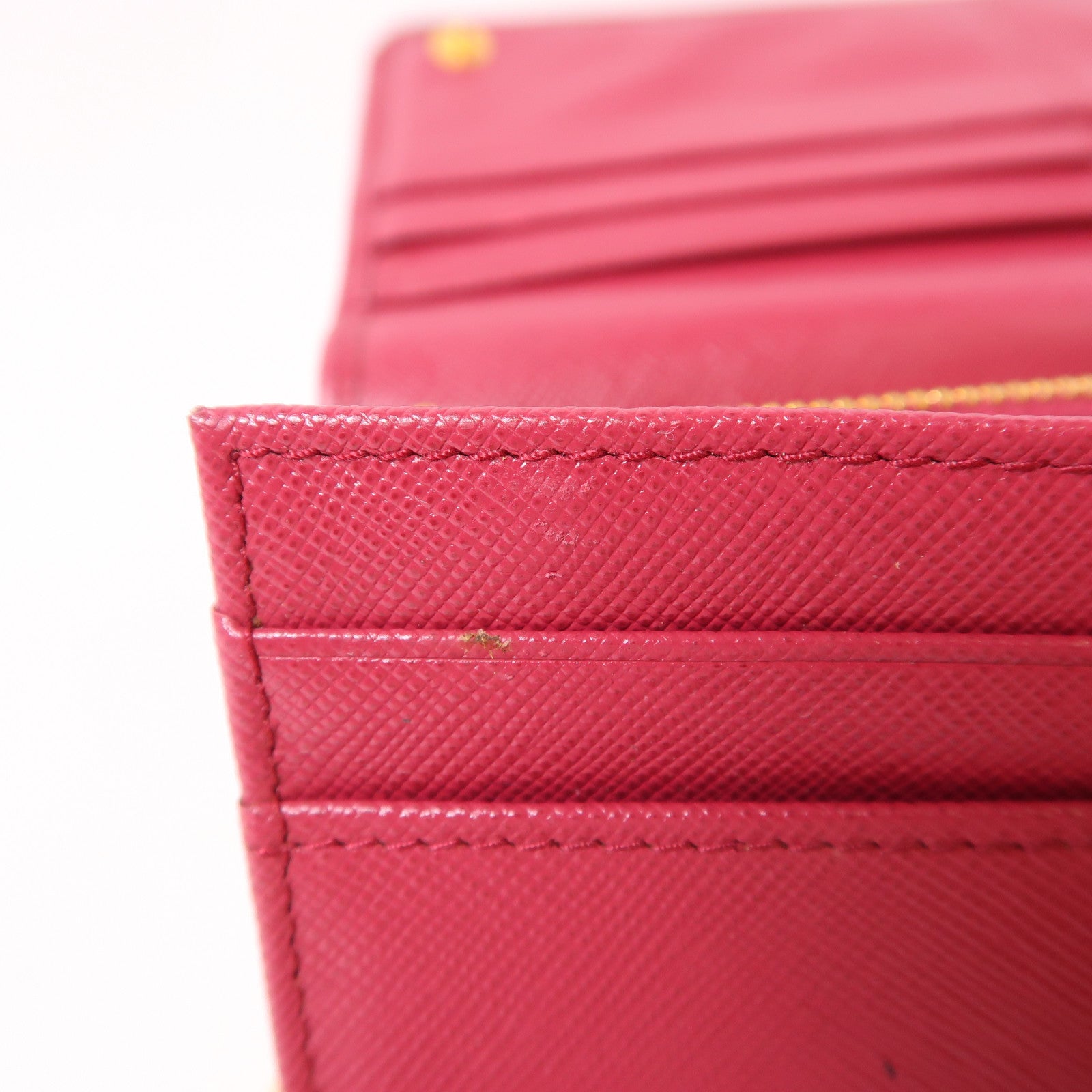 PRADA GHW Long Wallet Calfskin Leather Red