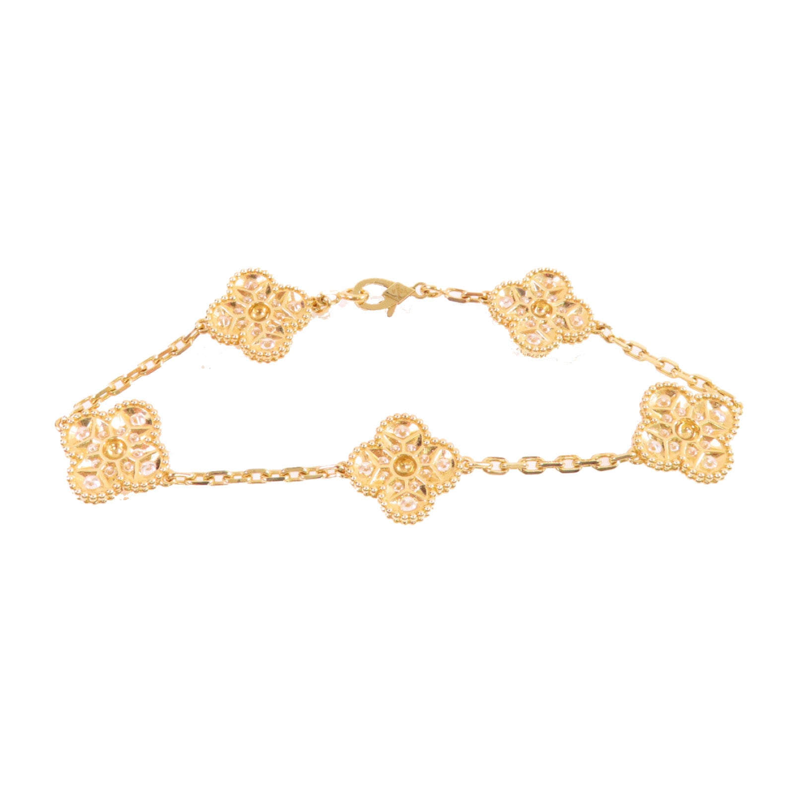 Van Cleef & Arpels 【激減優惠】18K黃金/2.42ct鑽石Vintage Alhambra 5 Motifs Bracelet手鏈