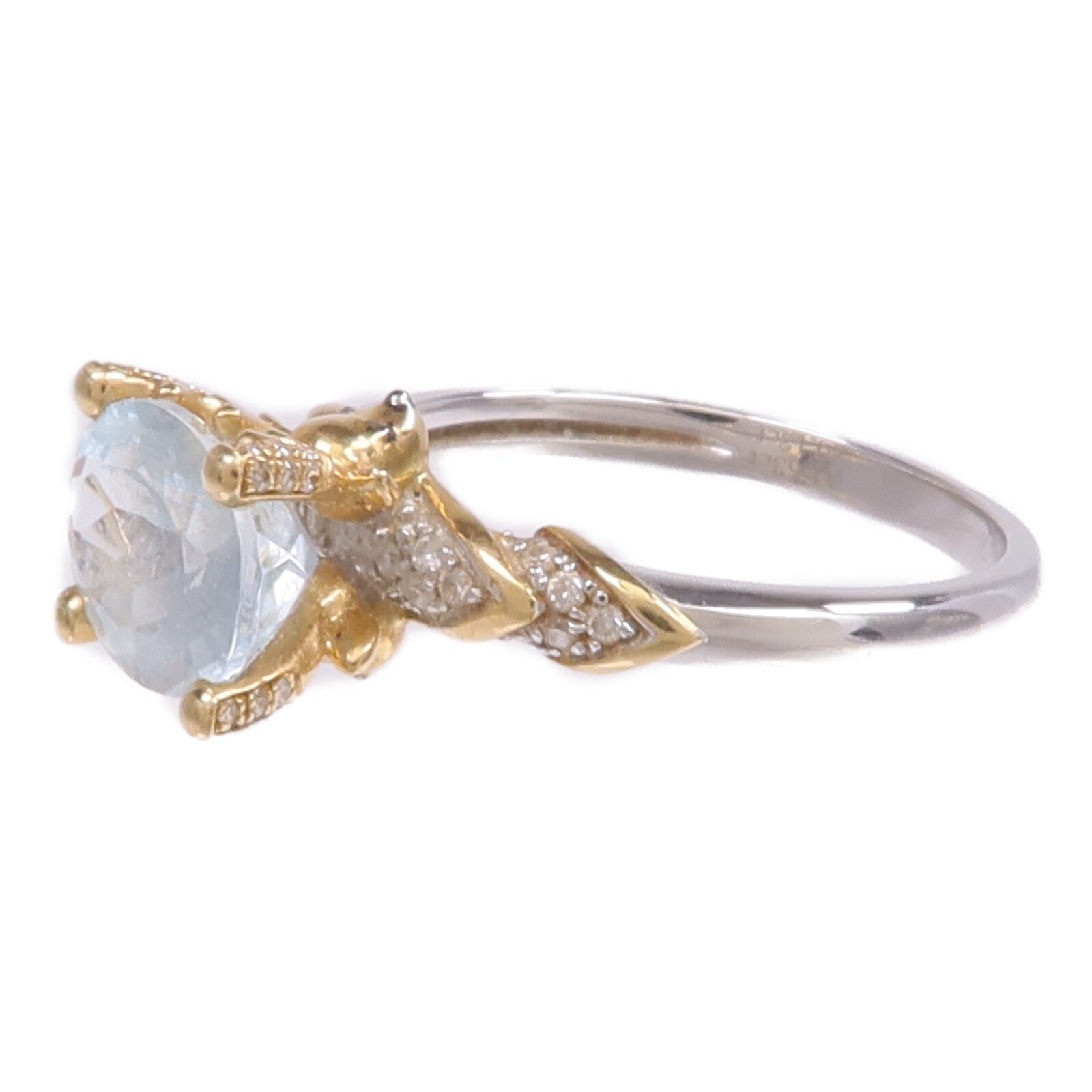 JEWELRY 【激減優惠】18K黃金/白金Aquamarine Diamond Ring藍晶/鑽石戒指US#5.75