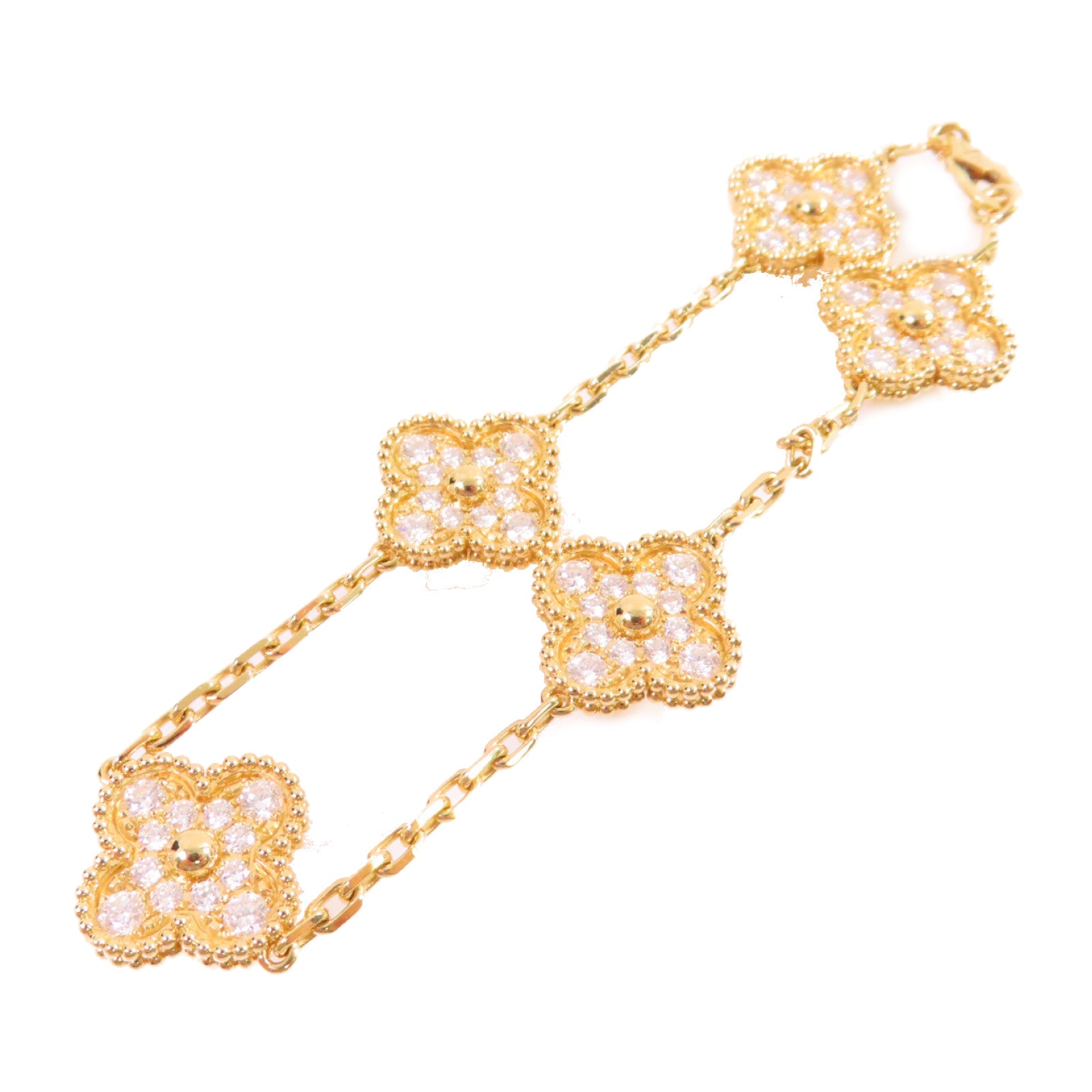 Van Cleef & Arpels 【激減優惠】18K黃金/2.42ct鑽石Vintage Alhambra 5 Motifs Bracelet手鏈