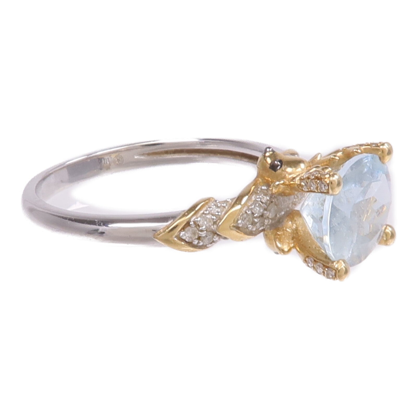 JEWELRY 【激減優惠】18K黃金/白金Aquamarine Diamond Ring藍晶/鑽石戒指US#5.75