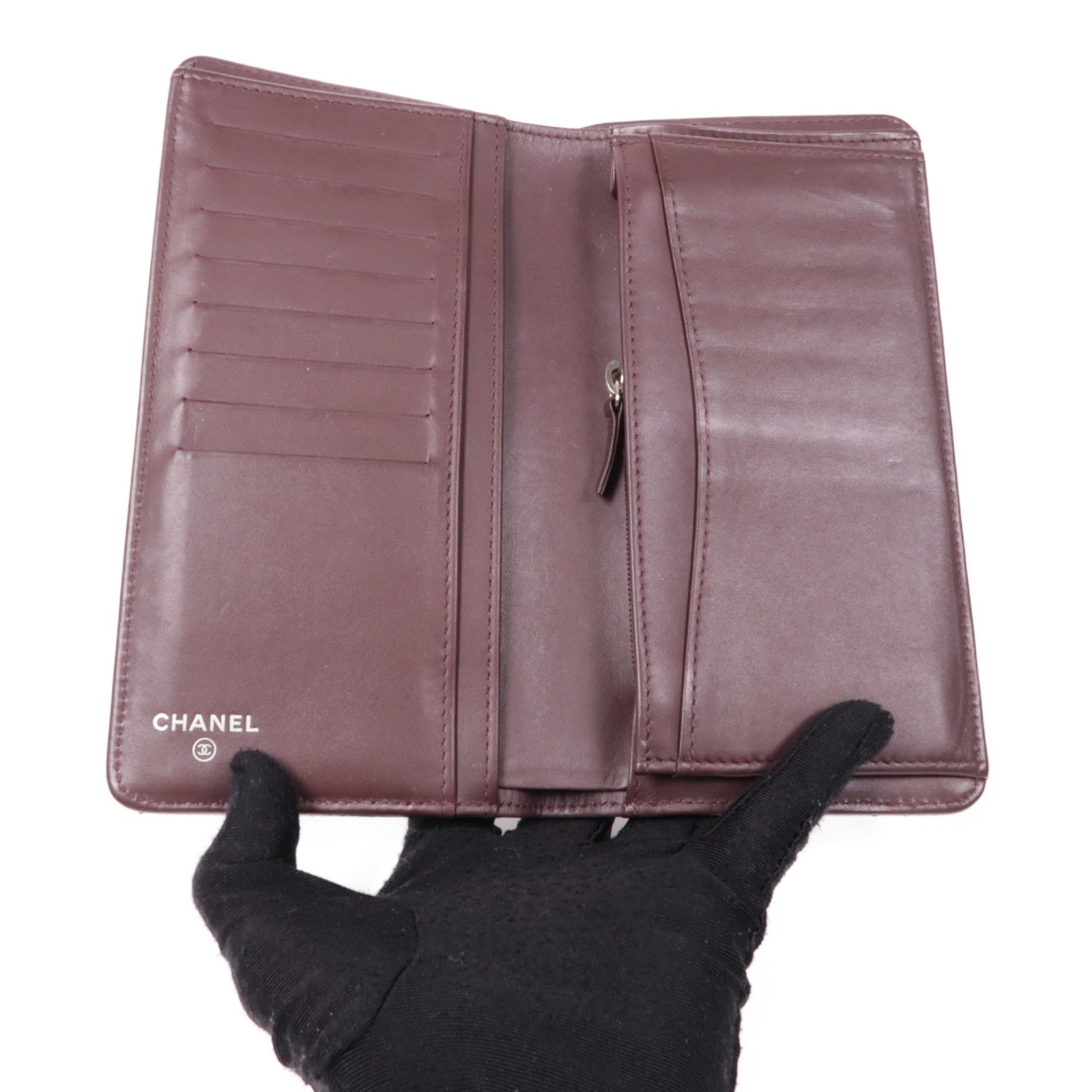 CHANEL 牛皮皮革Long Wallet銀扣長錢包