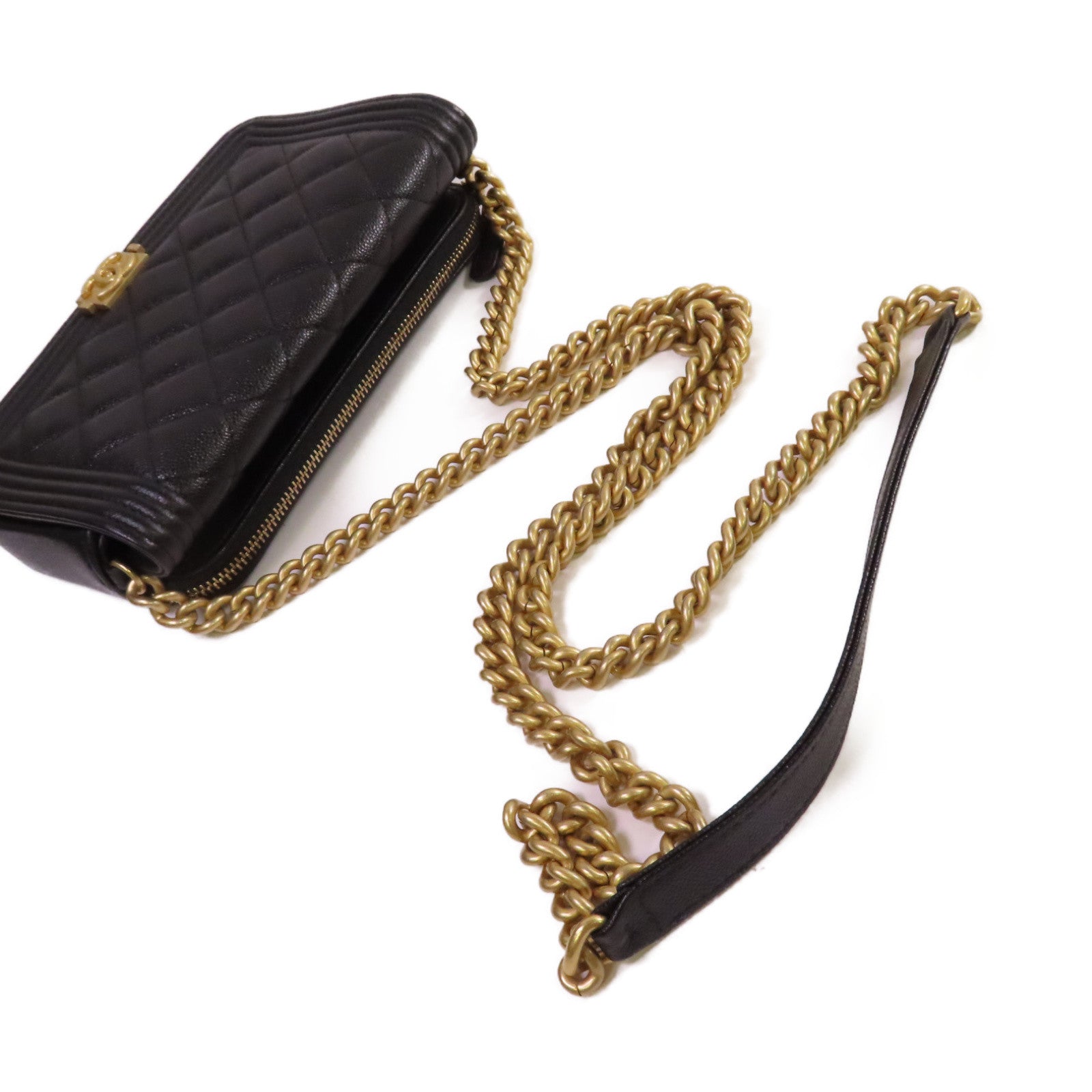 CHANEL 【激減優惠】菱格Caviar皮革Chain Shoulder Bag金扣鏈帶肩背袋黑色