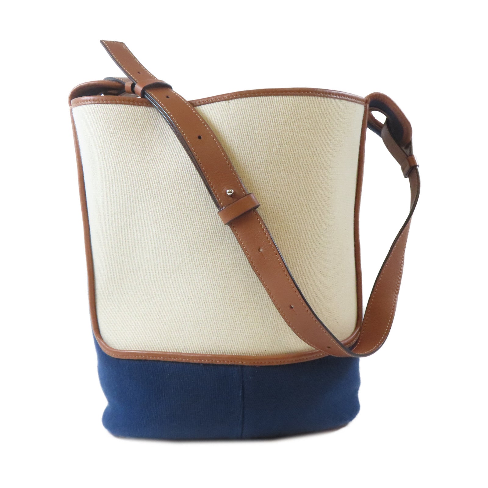 LOEWE 帆布Shoulder Bag銀扣肩背袋米色