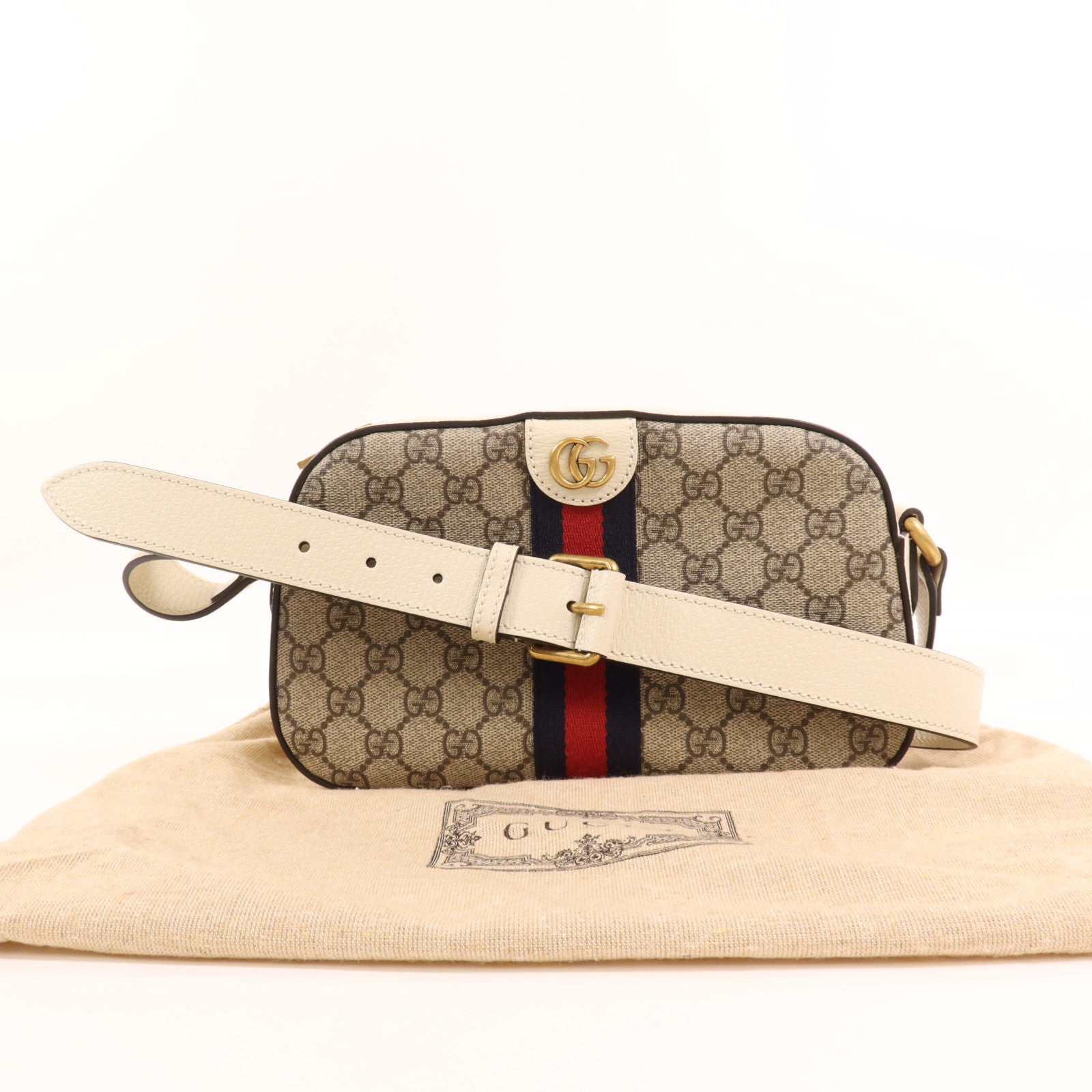 GUCCI 塗層帆布/牛皮皮革Ophidia GG金扣肩背袋