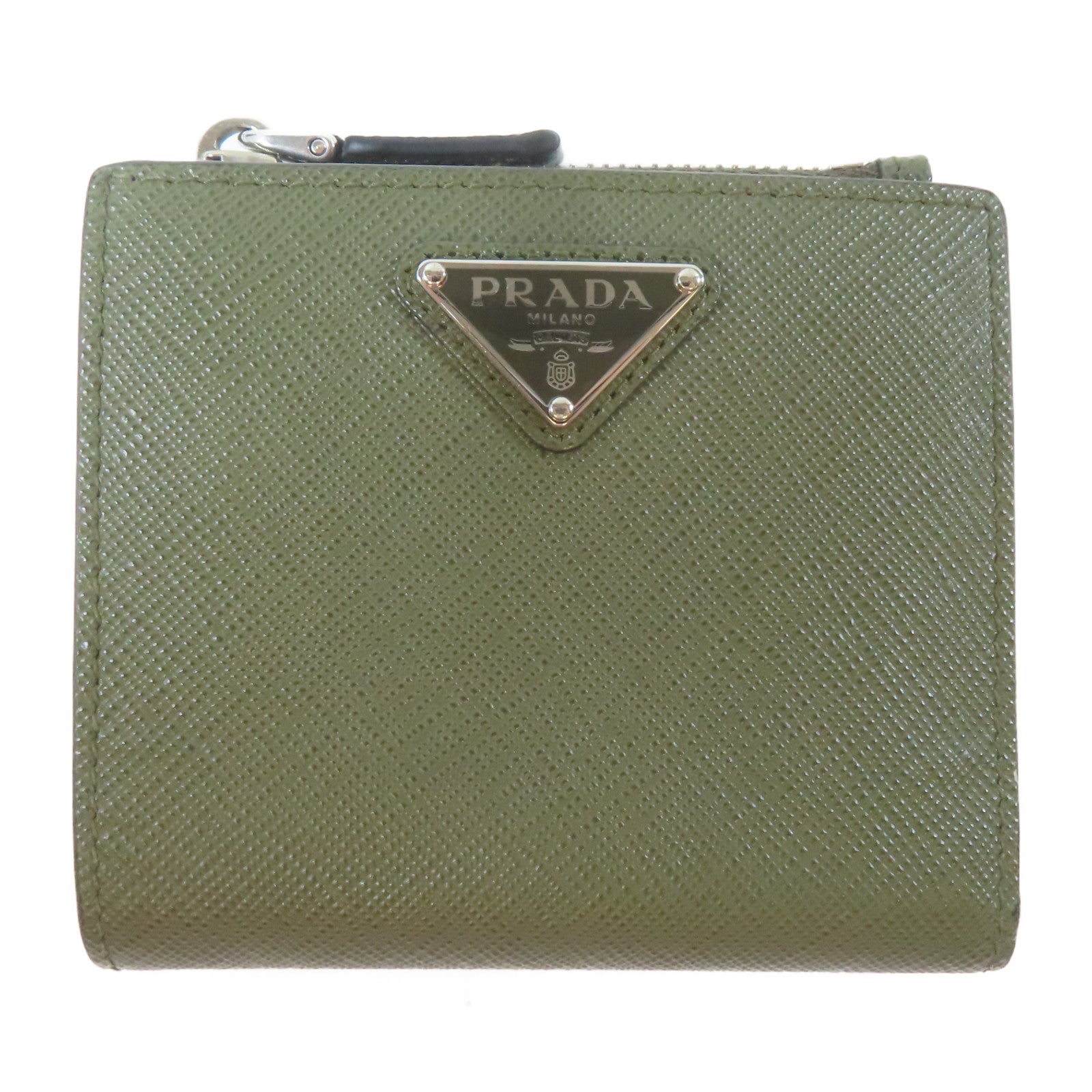 PRADA Saffiano皮革Wallet銀扣錢包綠色