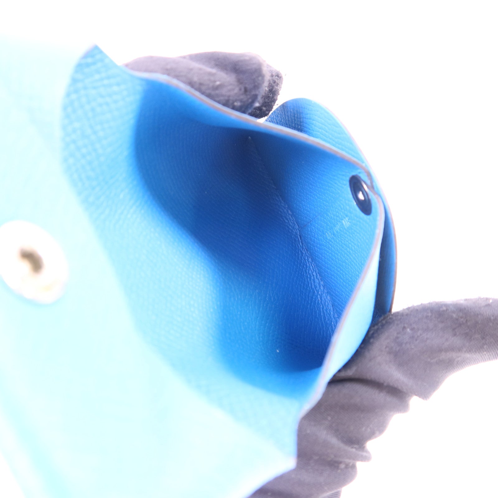 HERMES Epsom皮革Bastia銀扣零錢包Bleu Hydra