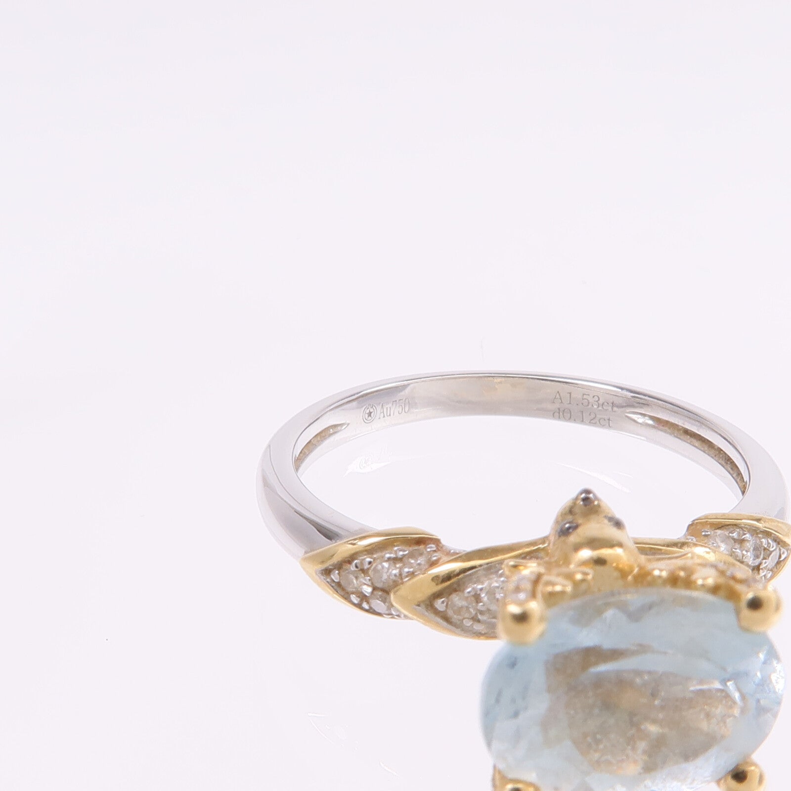 JEWELRY 【激減優惠】18K黃金/白金Aquamarine Diamond Ring藍晶/鑽石戒指US#5.75