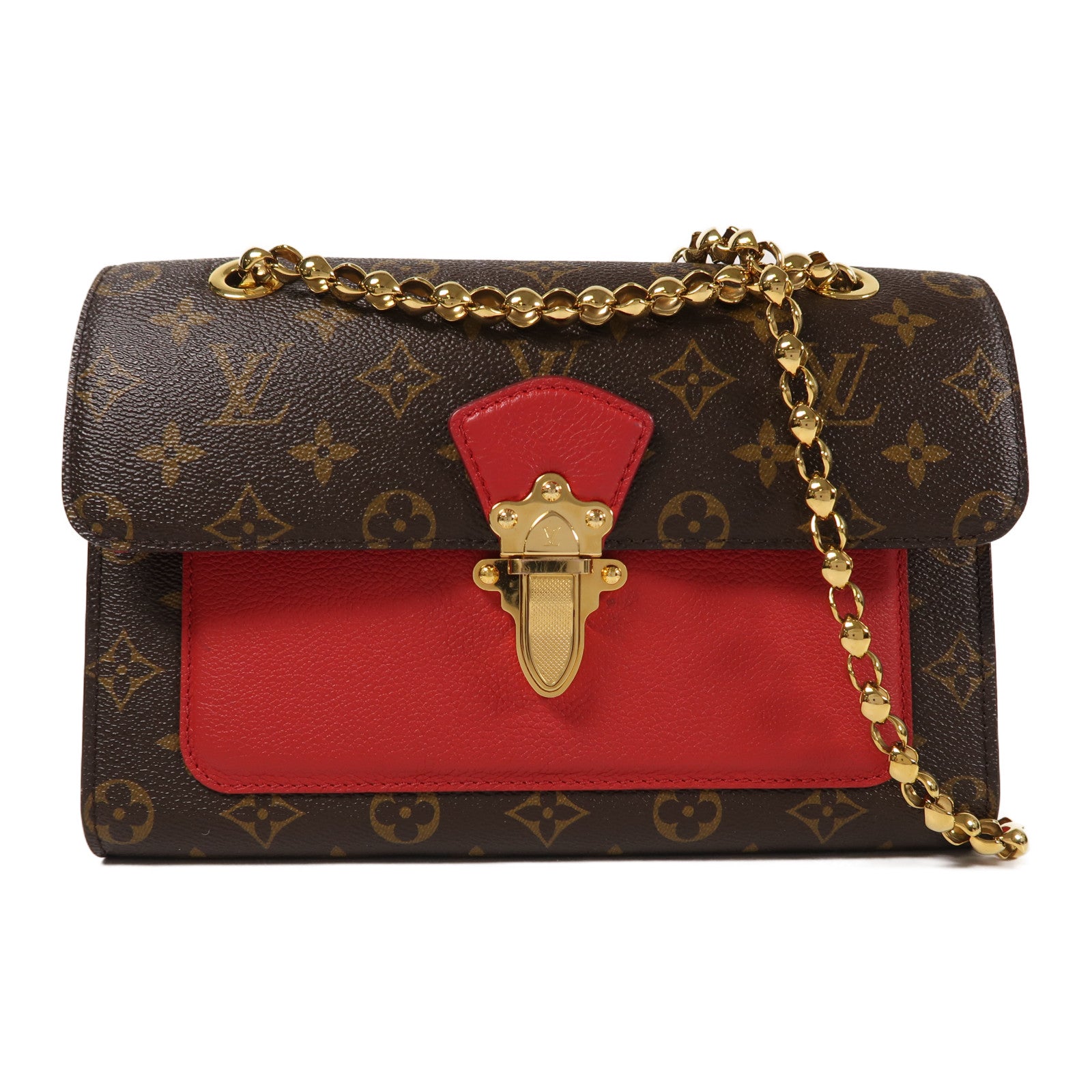 LOUIS VUITTON LV GHW Victoire Chain Shoulder Bag M41731 Monogram Brown/Red