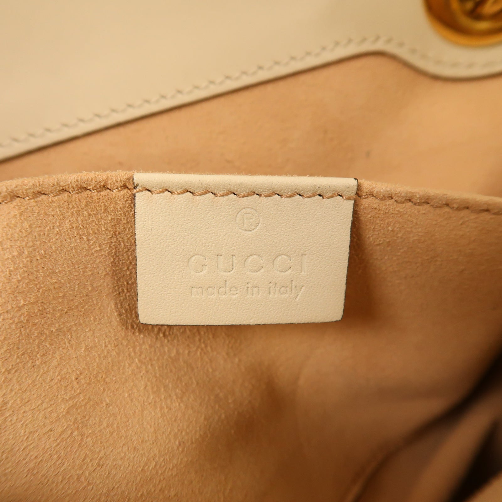 GUCCI 塗層帆布Padlock GG Small金扣鏈帶肩背袋啡色/白色