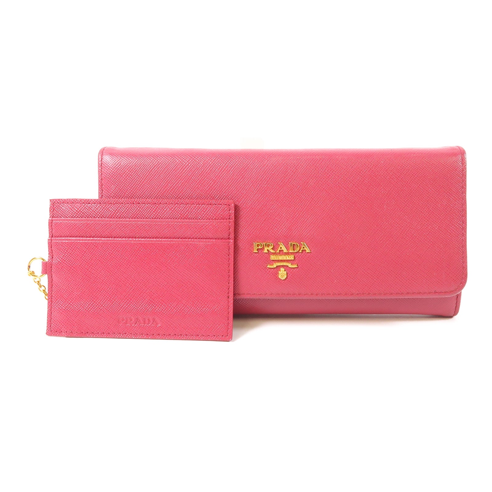 PRADA GHW Long Wallet Calfskin Leather Red