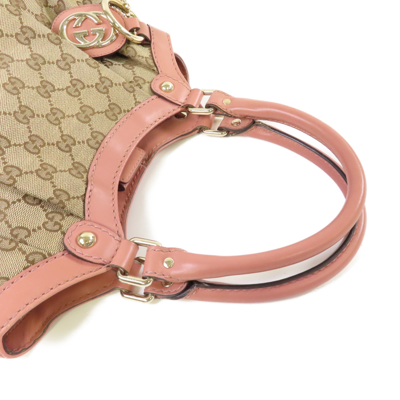 GUCCI 【激減優惠】GG帆布Sukey Tote Bag金扣肩背袋啡色/粉紅色