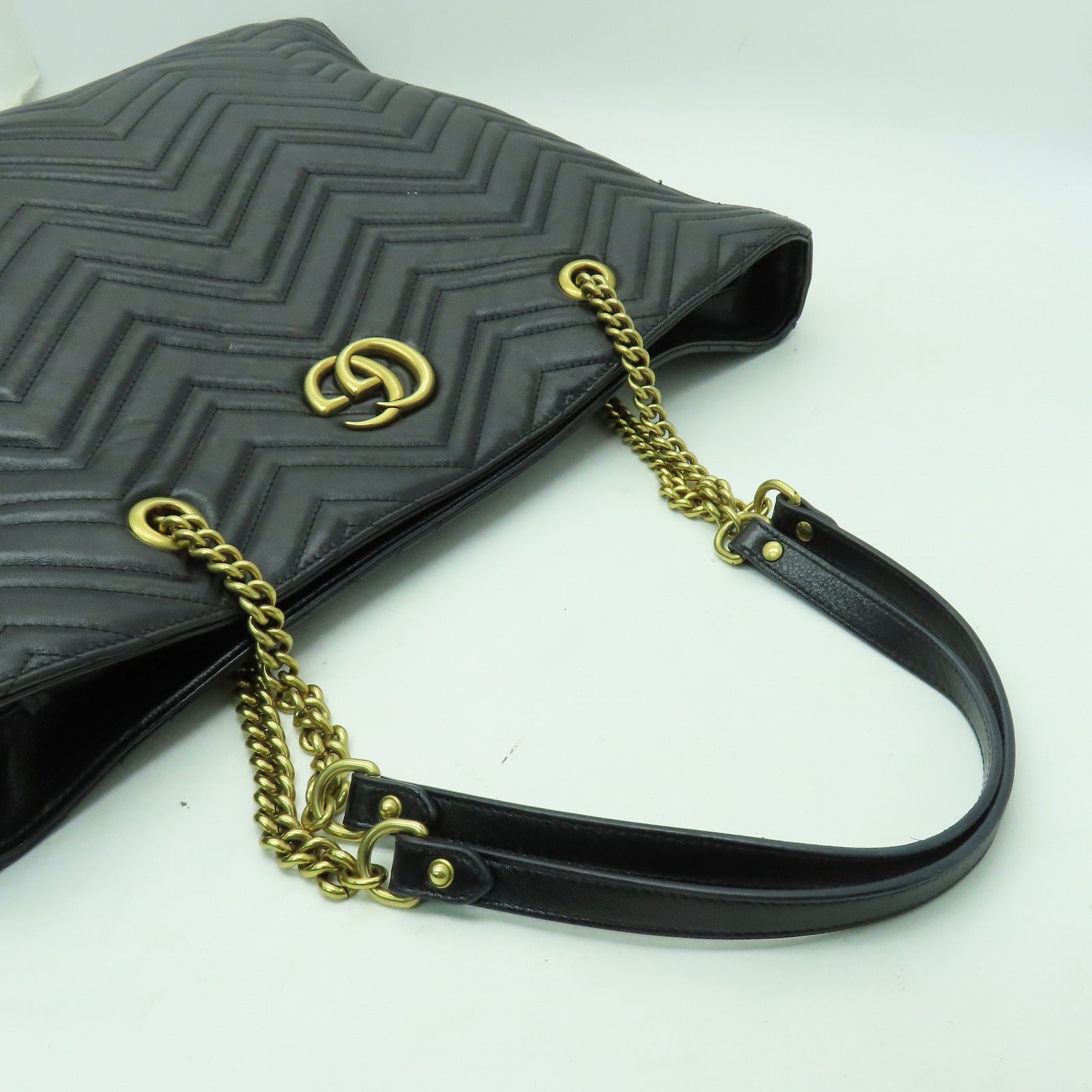 GUCCI 【清倉大減價】牛皮皮革Tote Bag金扣手挽袋黑色