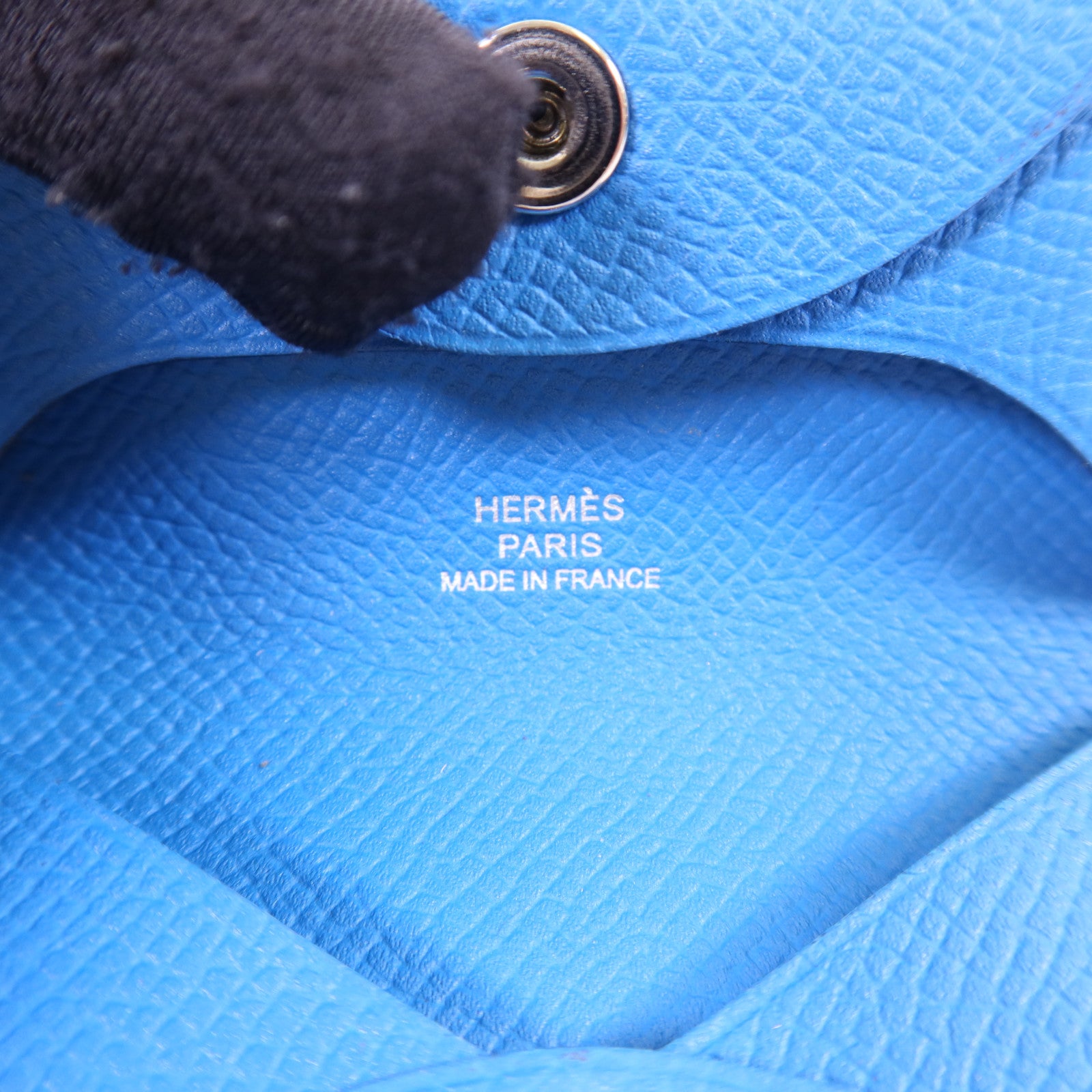 HERMES Epsom皮革Bastia銀扣零錢包Bleu Hydra