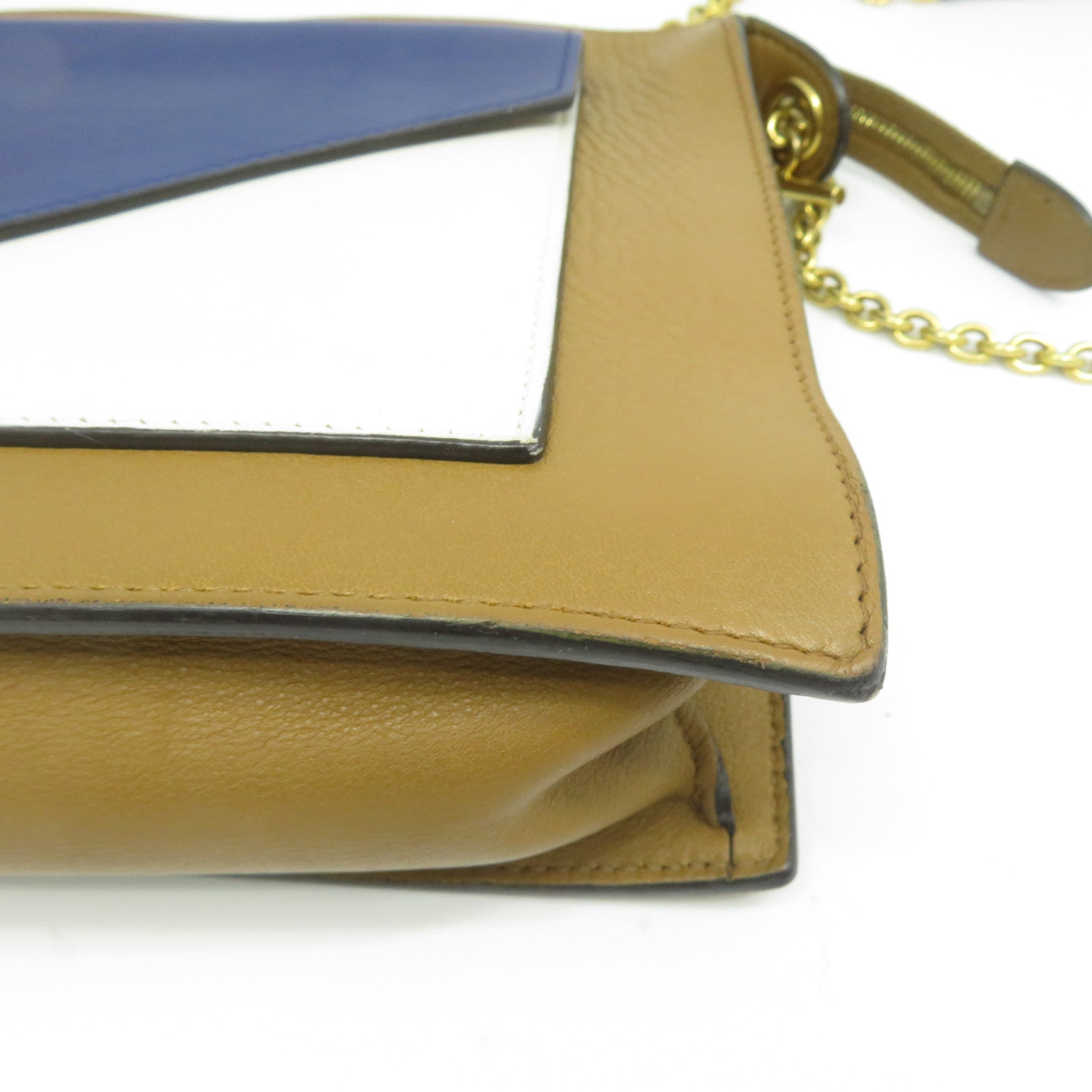 CELINE 【清倉大減價】牛皮皮革Envelope Chain Shoulder金扣鏈帶肩背袋啡色/藍色/白色