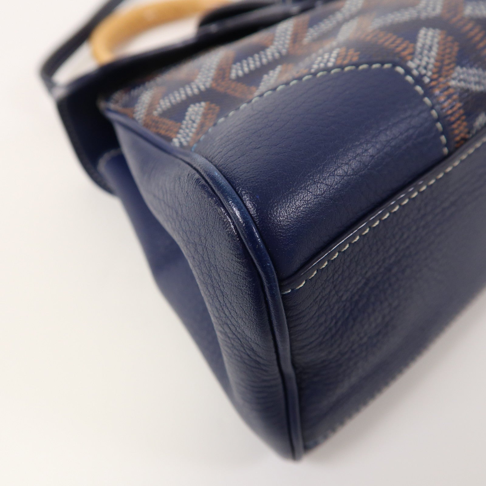 GOYARD 塗層帆布Saigon銀扣手挽肩背兩用袋深藍色