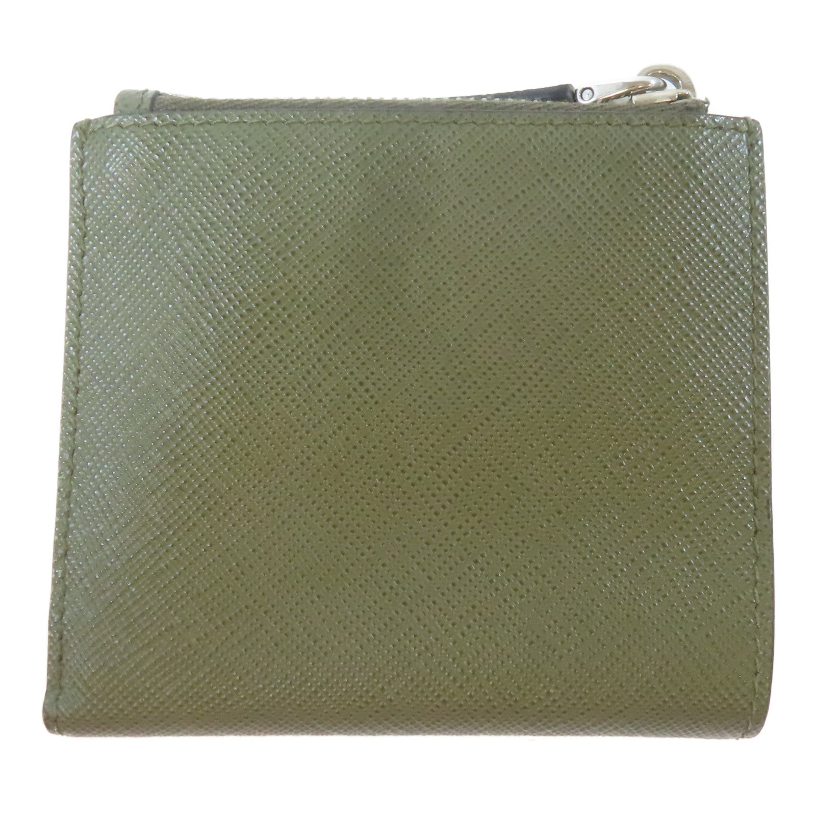 PRADA Saffiano皮革Wallet銀扣錢包綠色