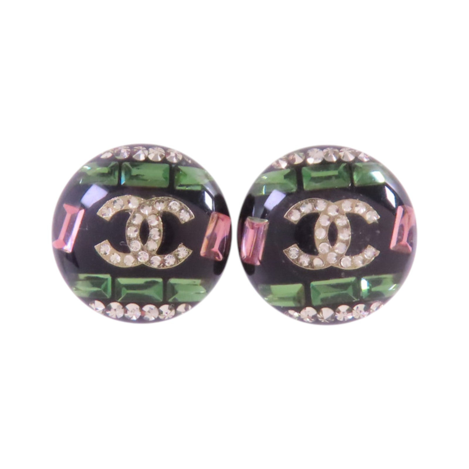 CHANEL 金屬/PVC/水鑽Earrings金扣耳環