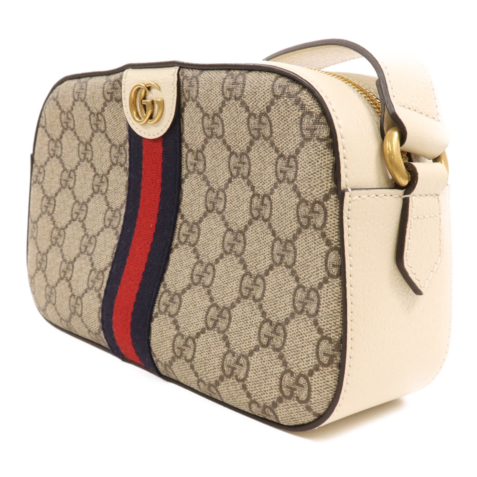 GUCCI 塗層帆布/牛皮皮革Ophidia GG金扣肩背袋