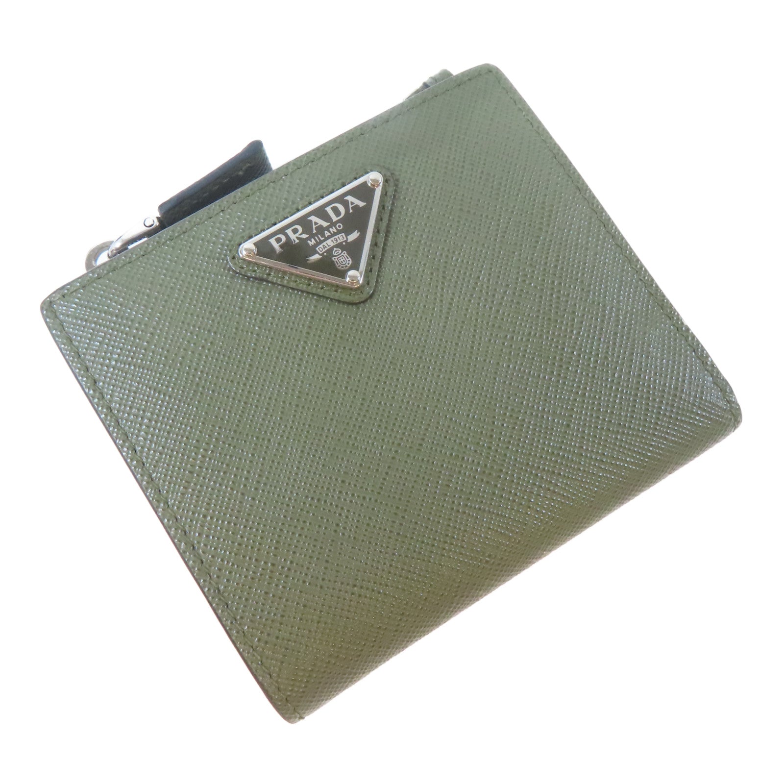 PRADA Saffiano皮革Wallet銀扣錢包綠色