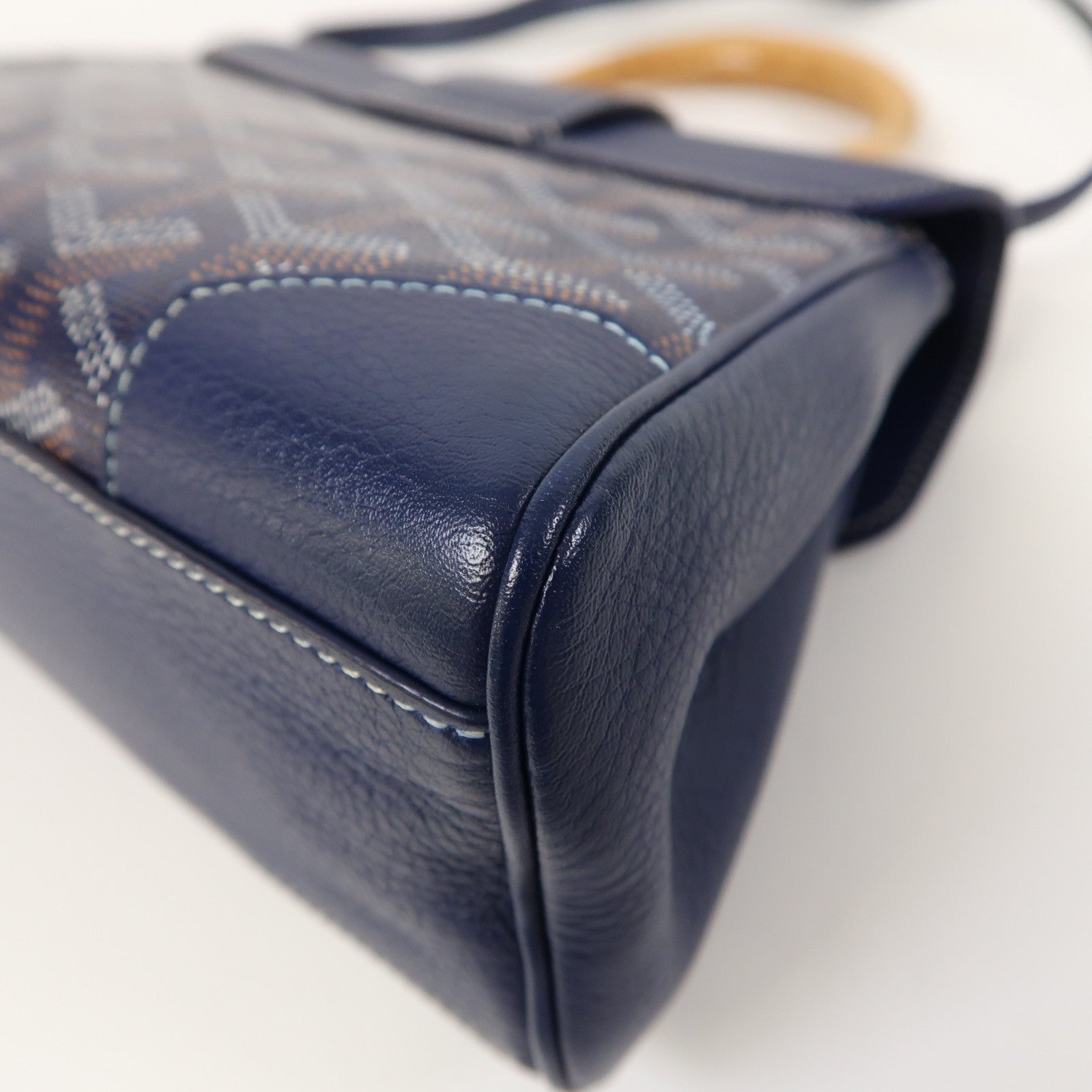 GOYARD 塗層帆布Saigon銀扣手挽肩背兩用袋深藍色