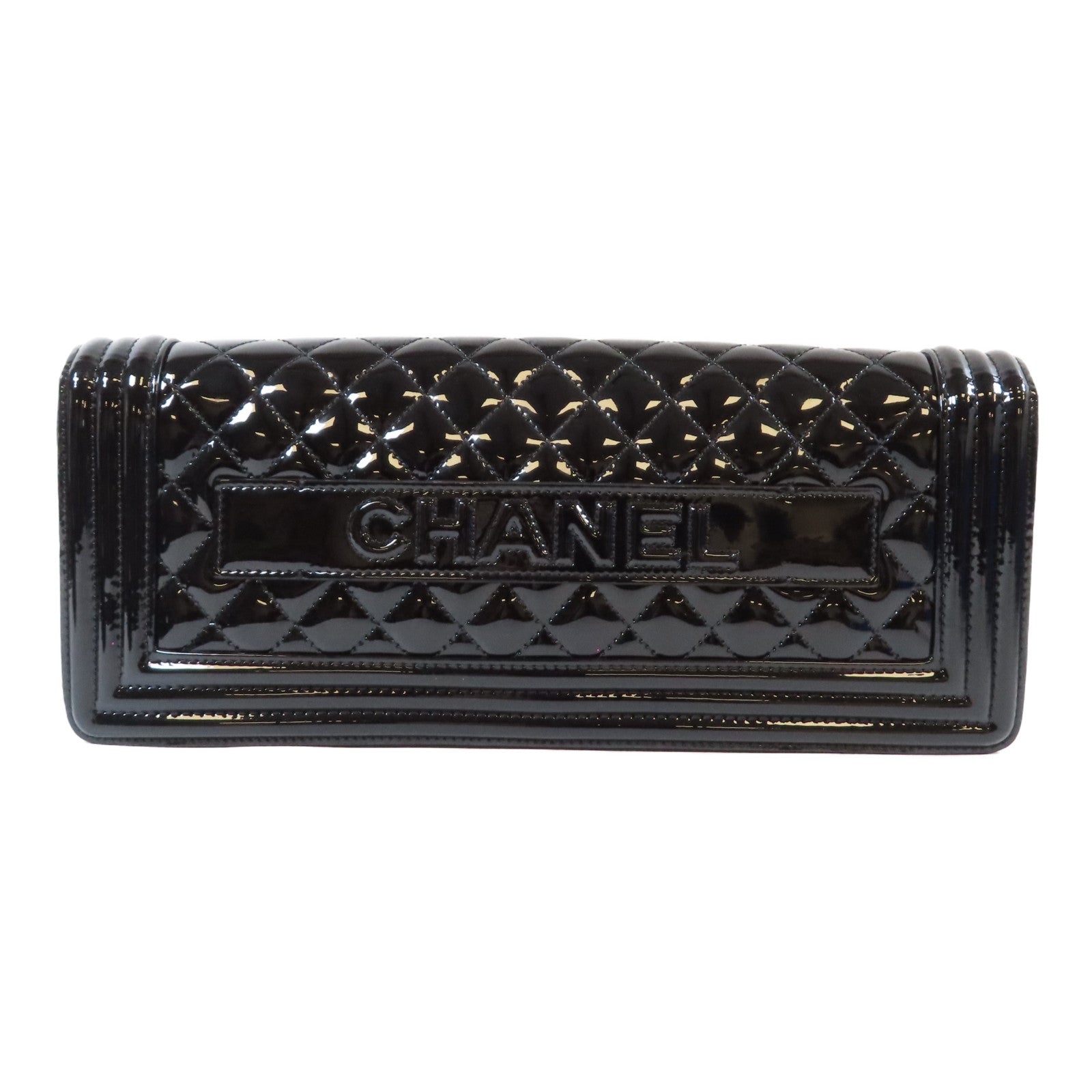 CHANEL 【激減優惠】菱格漆皮皮革Boy銀扣肩背袋黑色